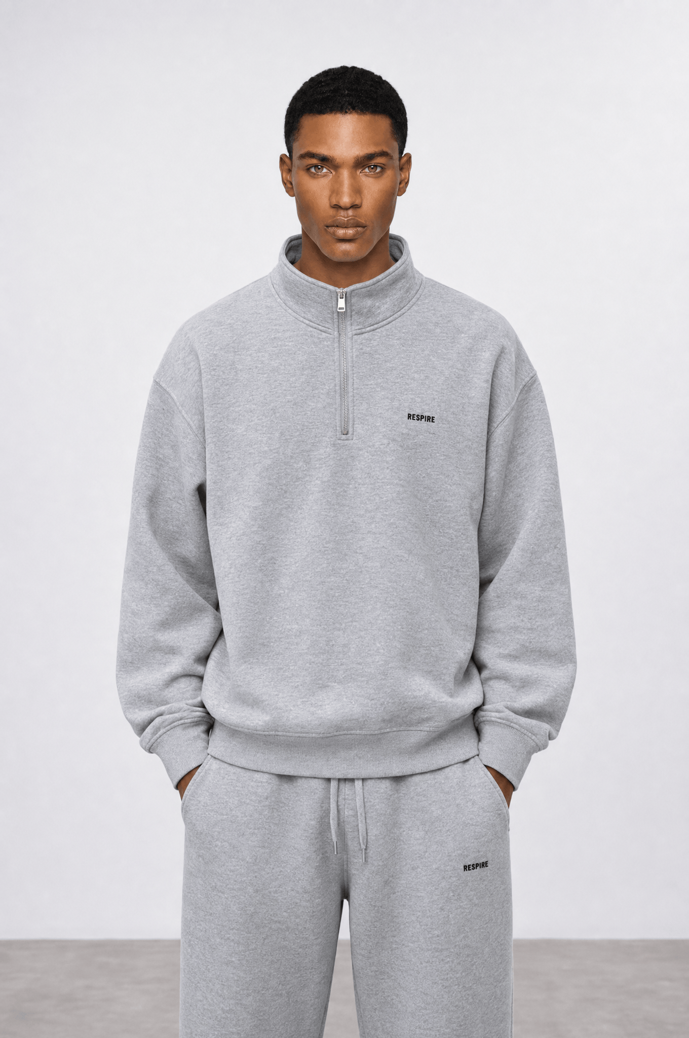 Erkek Respire Basic Half Zip Oversize Sweatshirt Gri Melanj