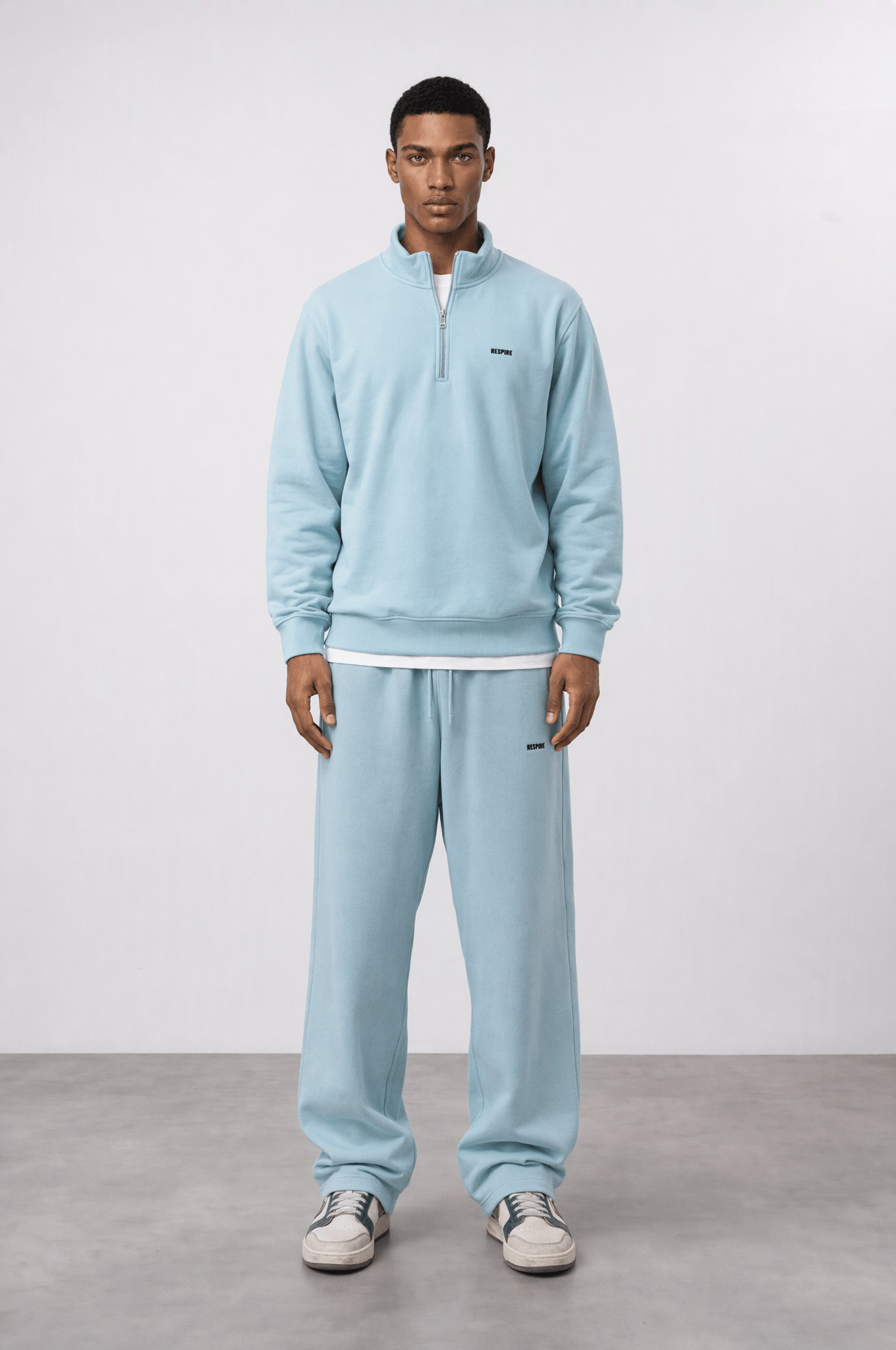 Erkek Respire Basic Half Zip Oversize Sweatshirt Bebe Mavi