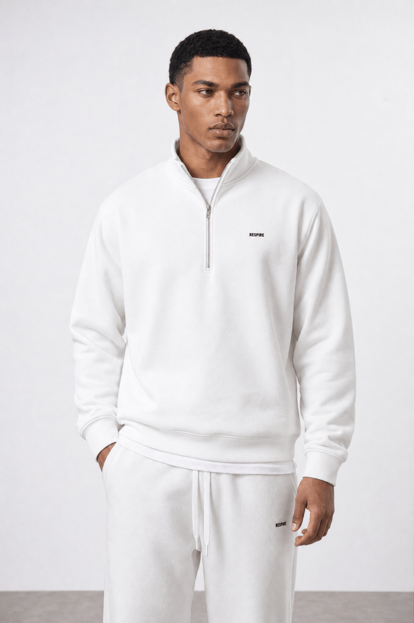 Erkek Respire Basic Half Zip Oversize Sweatshirt Ekru