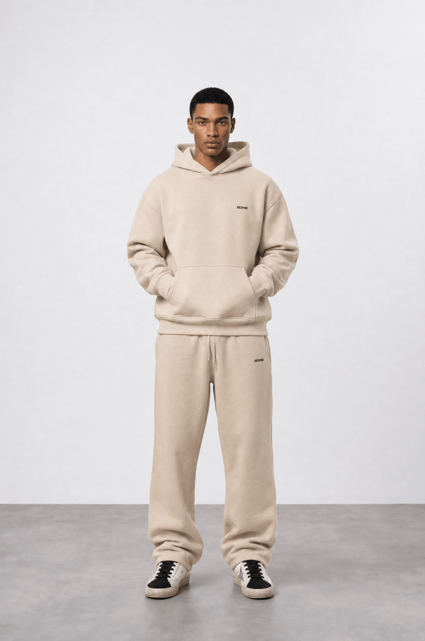 Erkek Respire Basic Oversize Hoodie Bej