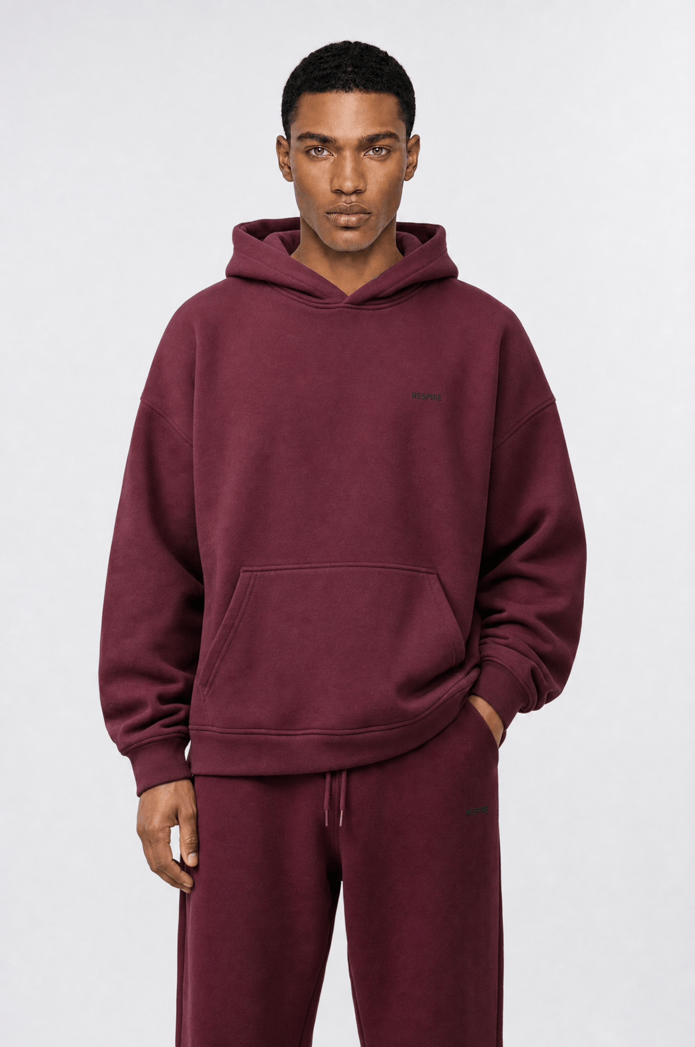 Erkek Respire Basic Oversize Hoodie Bordo