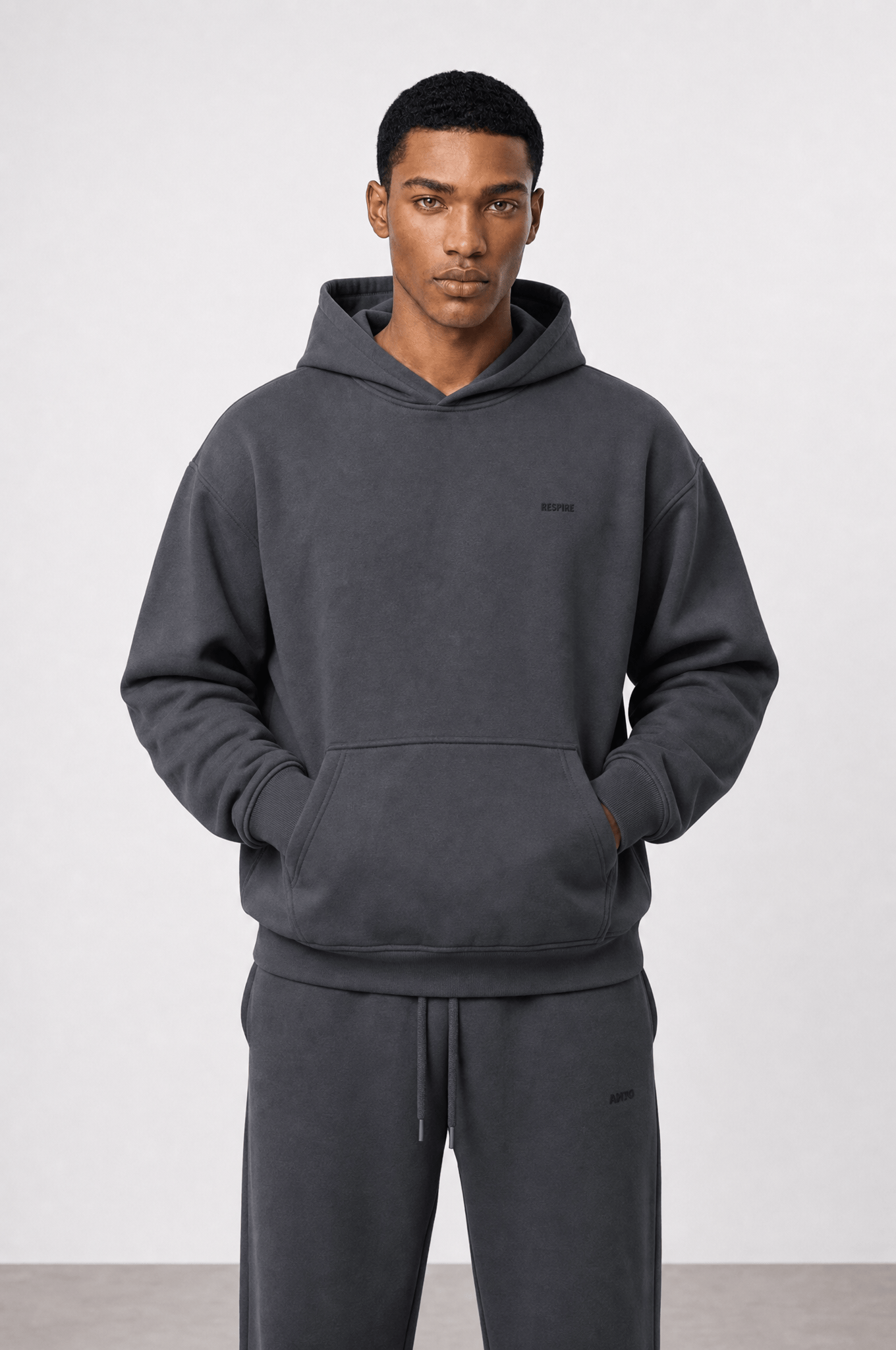 Erkek Respire Basic Oversize Hoodie Füme