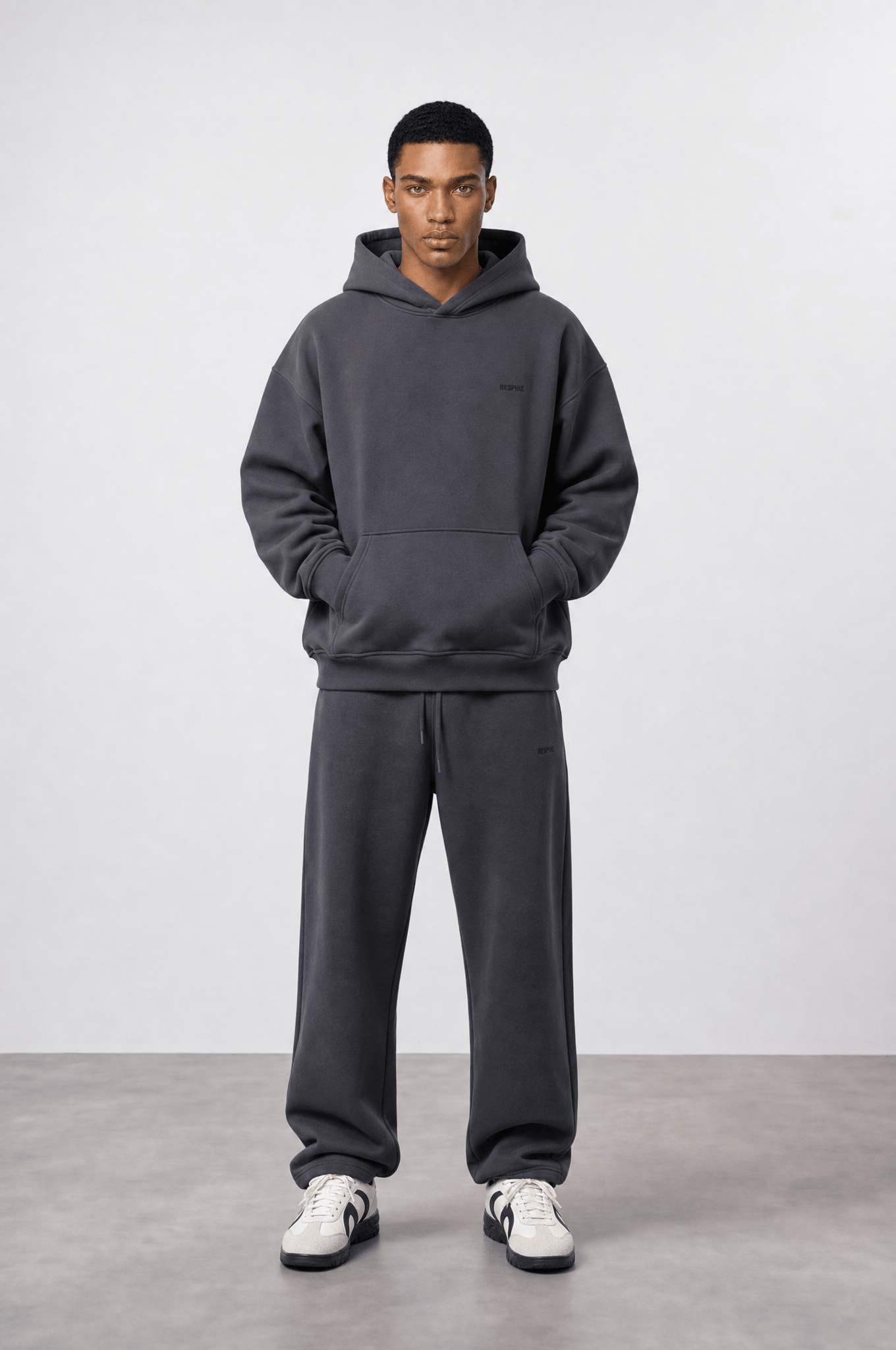 Erkek Respire Basic Oversize Hoodie Füme