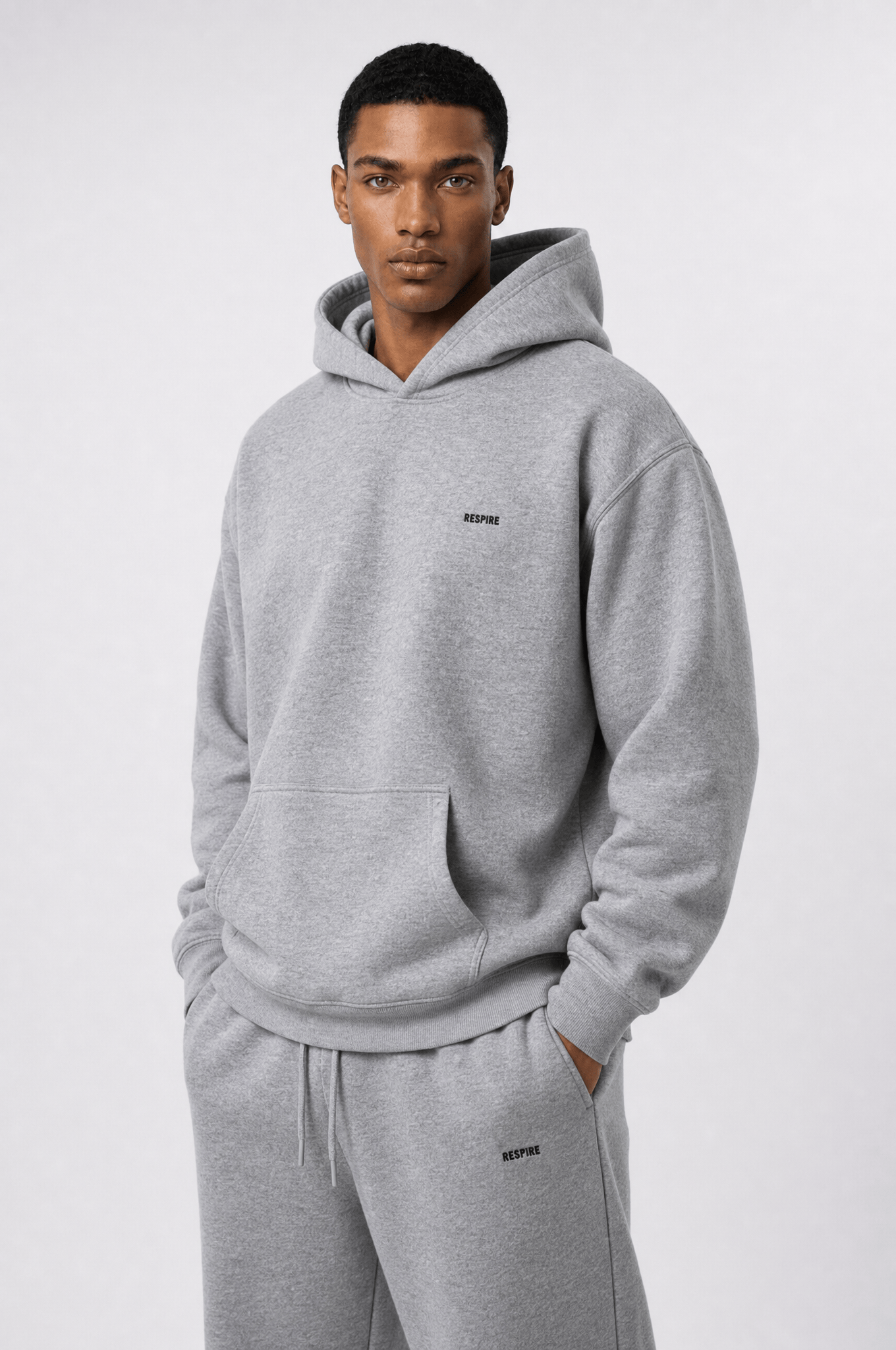 Erkek Respire Basic Oversize Hoodie Gri Melanj