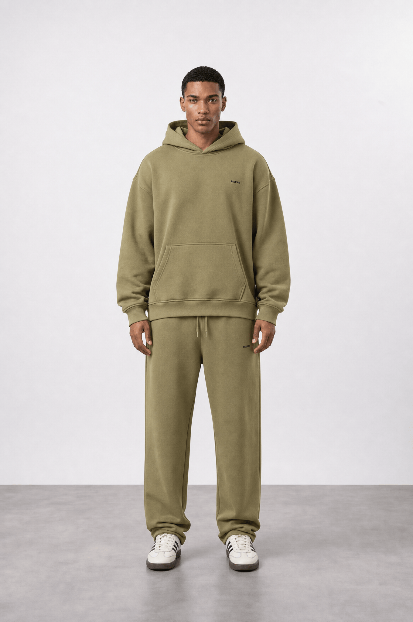 Erkek Respire Basic Oversize Hoodie Haki