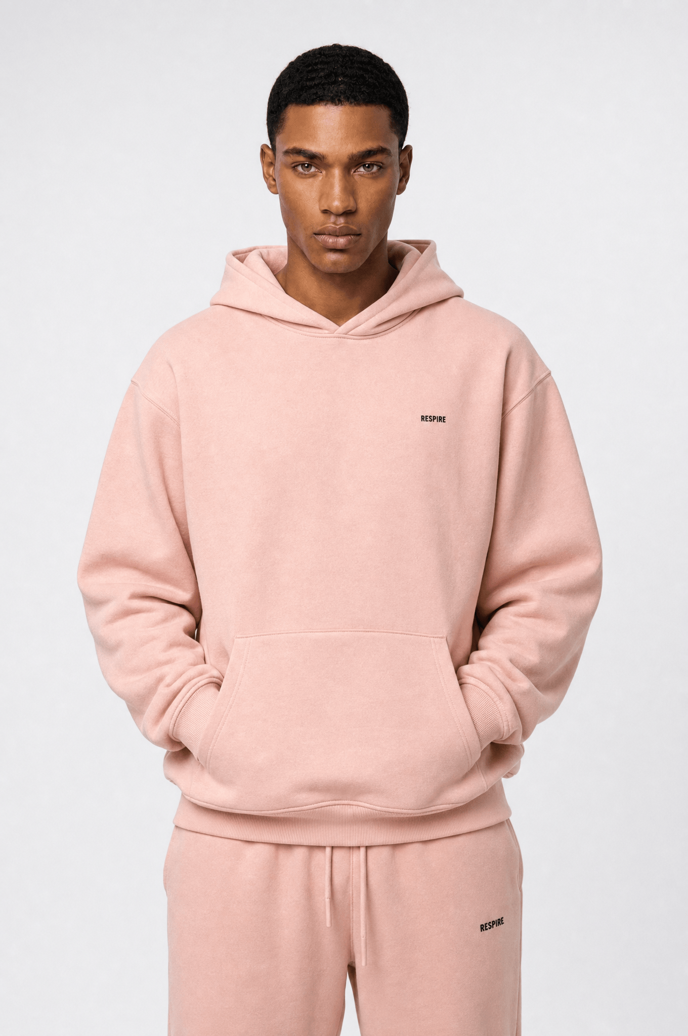 Erkek Respire Basic Oversize Hoodie Pembe