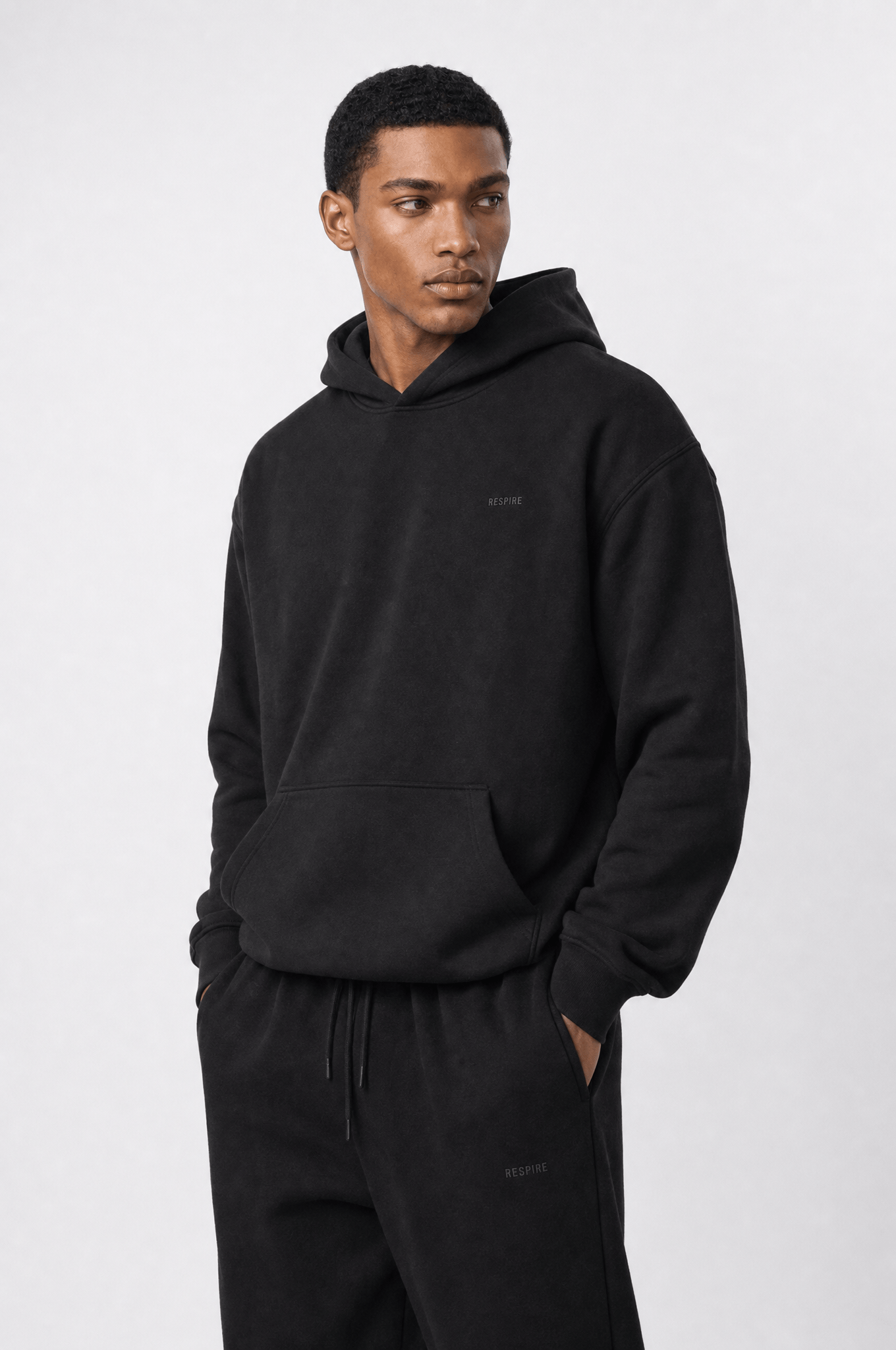Erkek Respire Basic Oversize Hoodie Siyah
