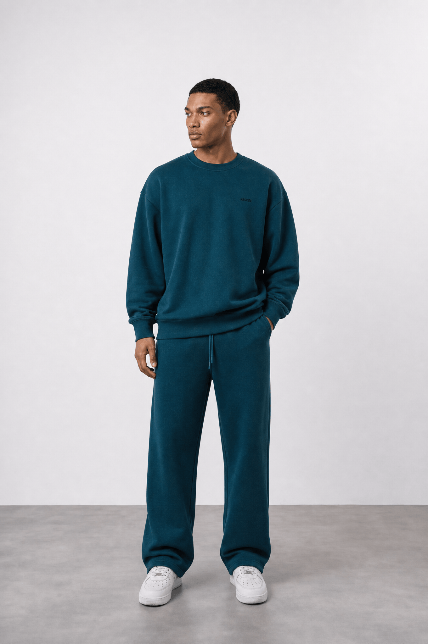 Erkek Respire Basic Oversize Sweatshirt Zümrüt