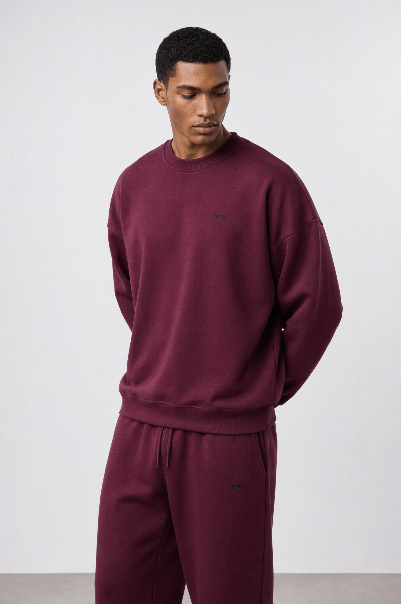 Erkek Respire Basic Oversize Sweatshirt Vişne