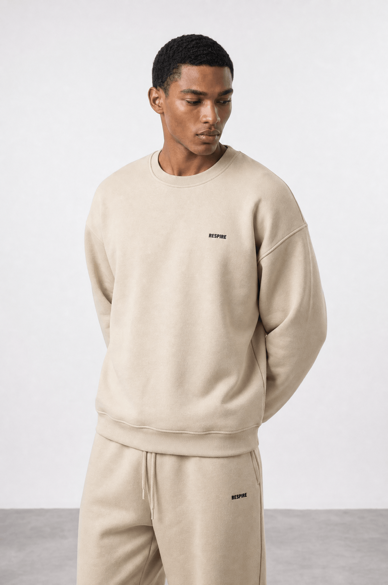 Erkek Respire Basic Oversize Sweatshirt Bej