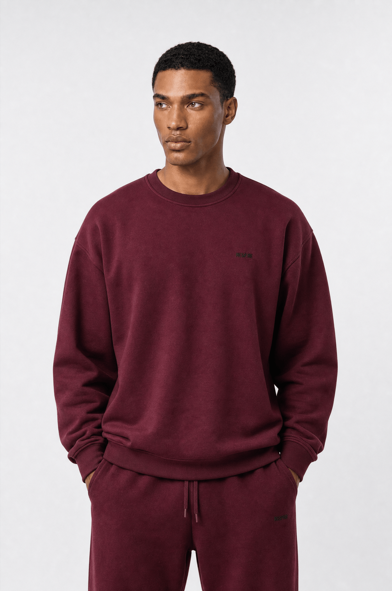 Erkek Respire Basic Oversize Sweatshirt Bordo