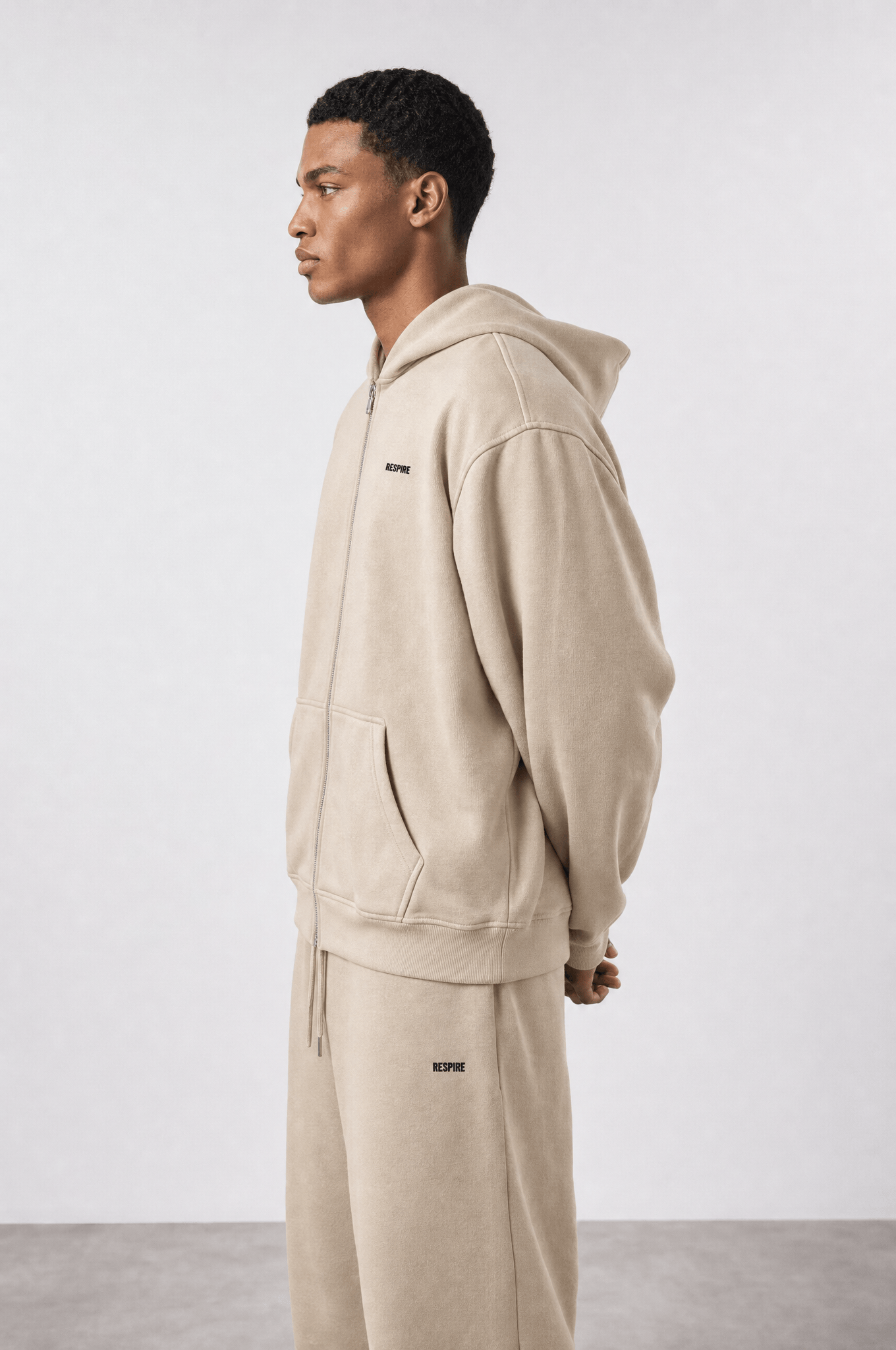 Erkek Respire Basic Oversize Zip Bej