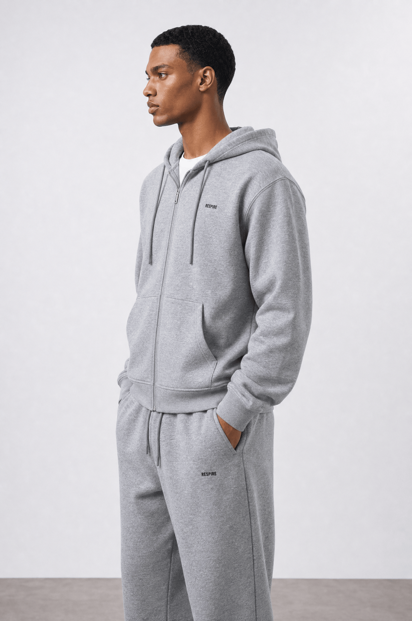 Erkek Respire Basic Oversize Zip Gri Melanj