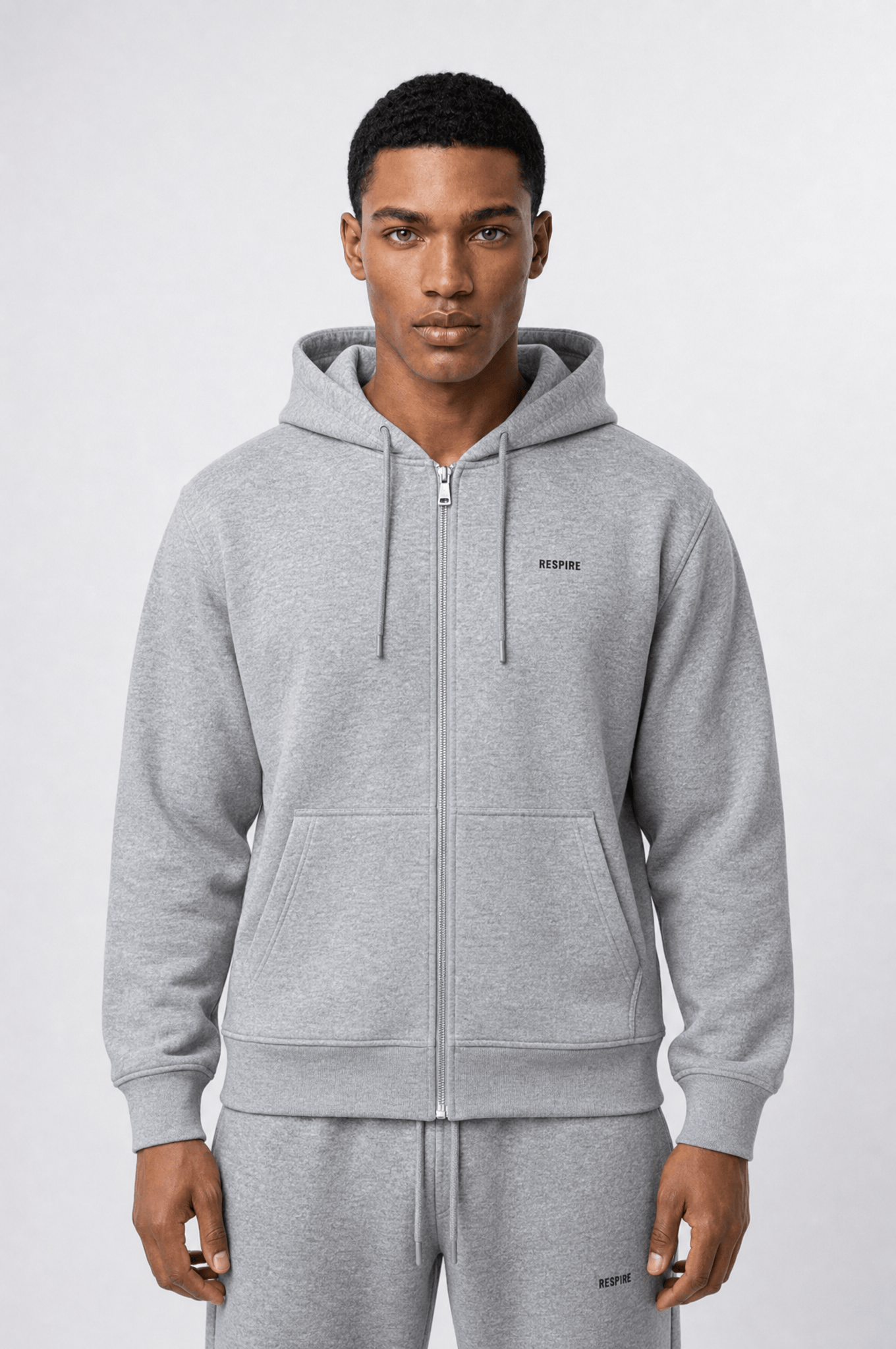 Erkek Respire Basic Oversize Zip Gri Melanj
