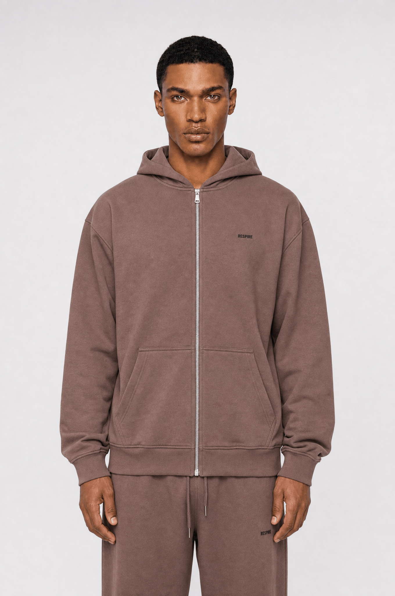 Erkek Respire Basic Oversize Zip Kakao