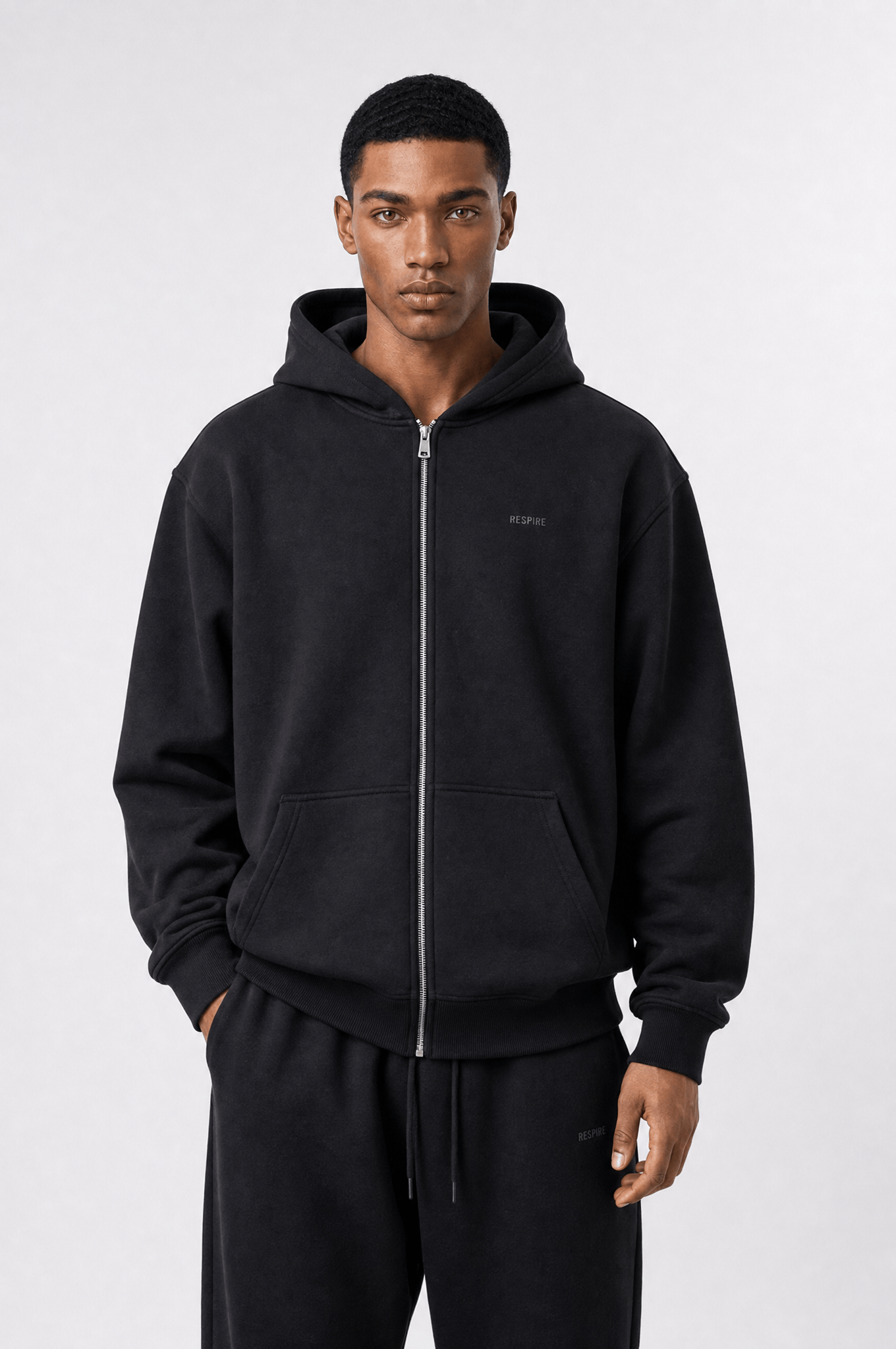 Erkek Respire Basic Oversize Zip Siyah