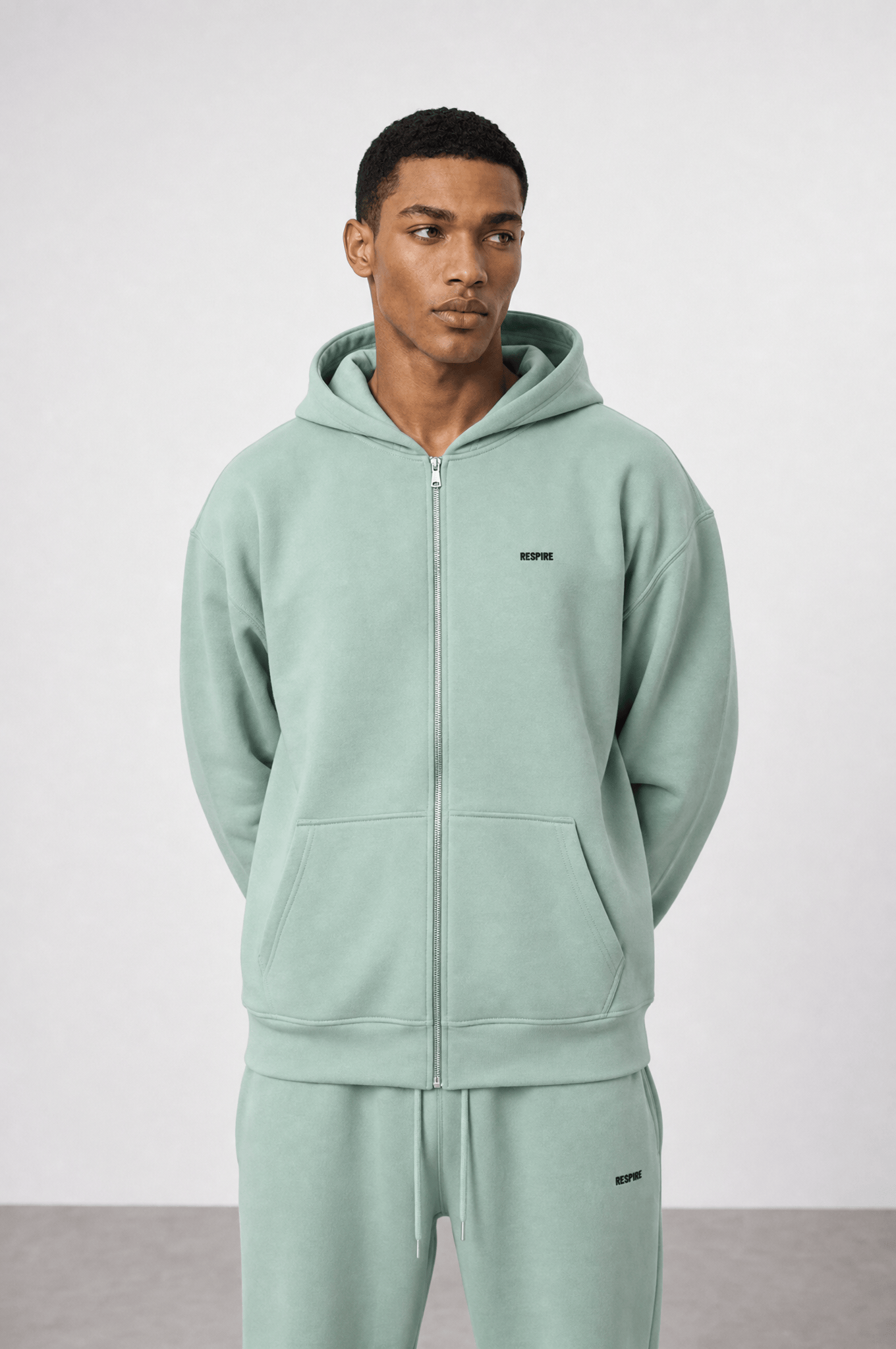 Erkek Respire Basic Oversize Zip Su Yeşili