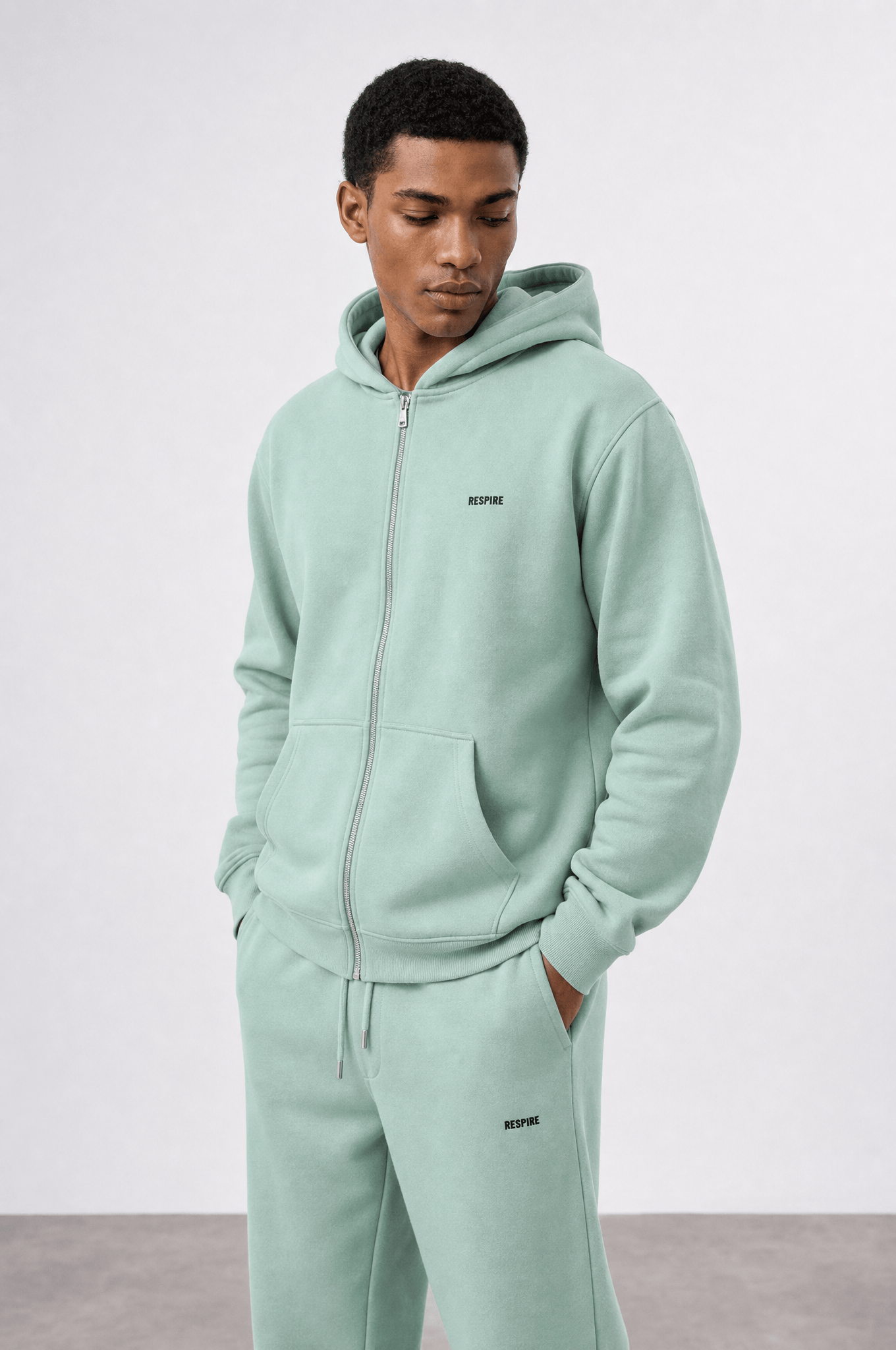 Erkek Respire Basic Oversize Zip Su Yeşili