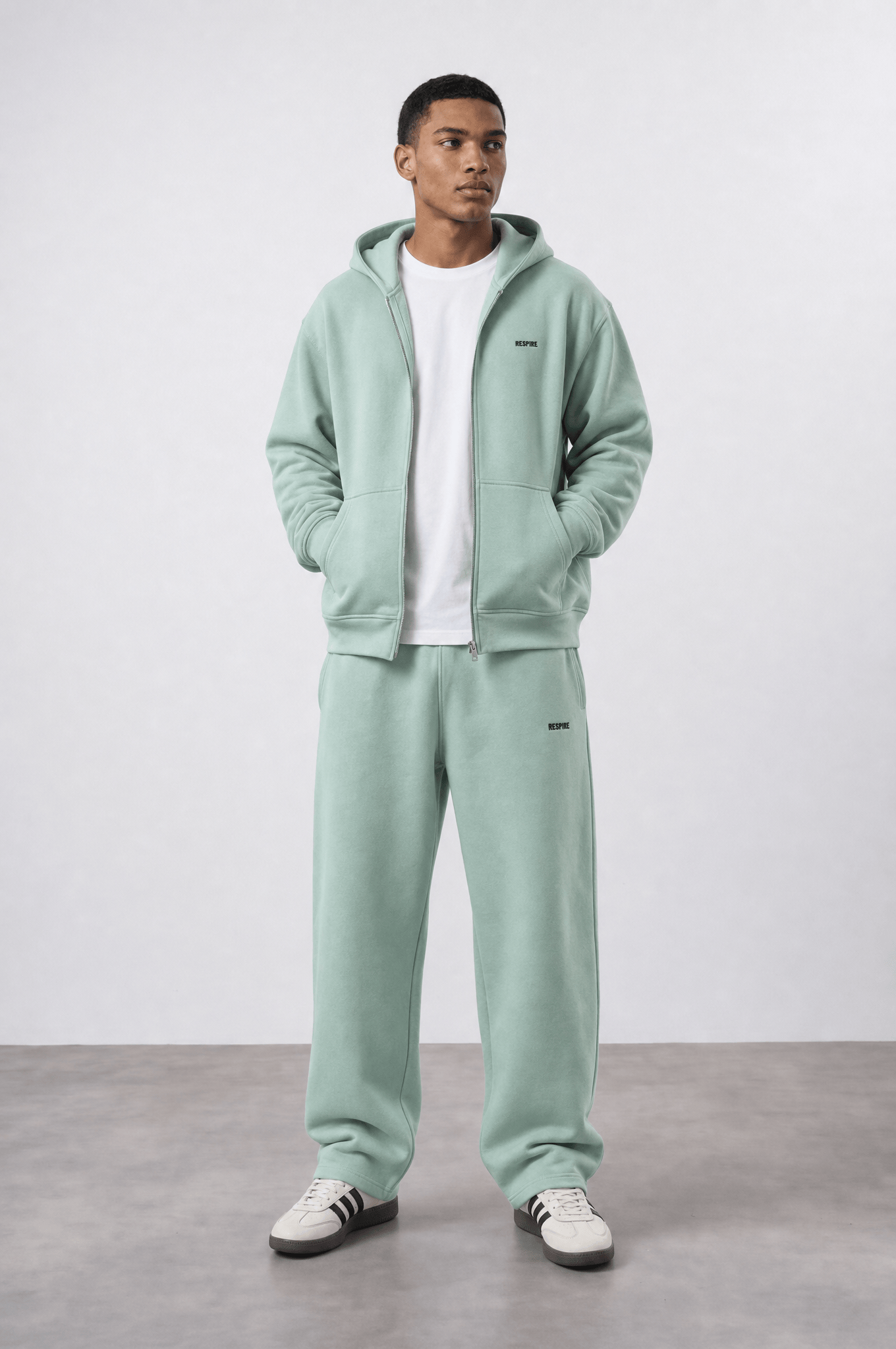 Erkek Respire Basic Oversize Zip Su Yeşili