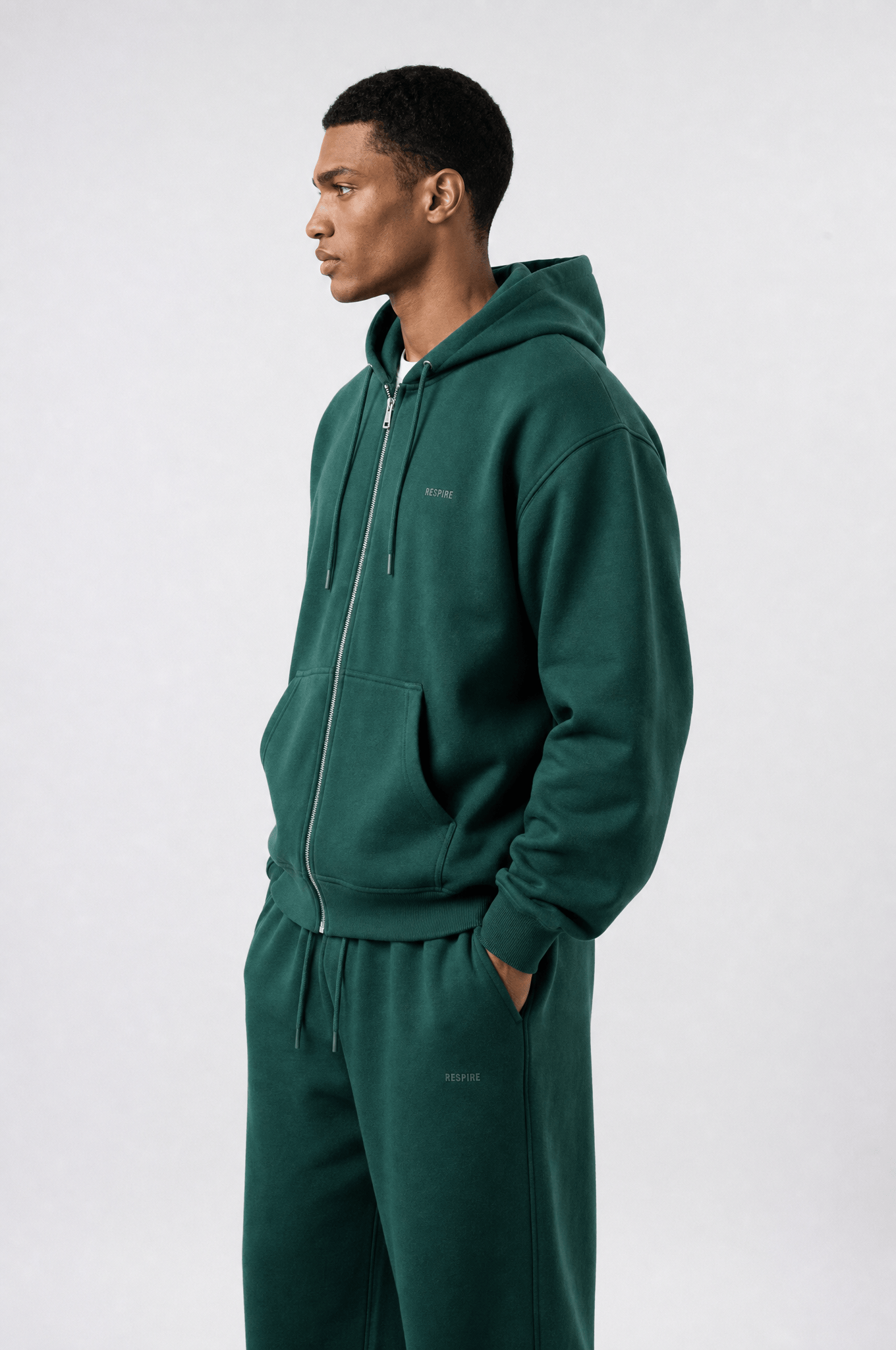 Erkek Respire Basic Oversize Zip Zümrüt