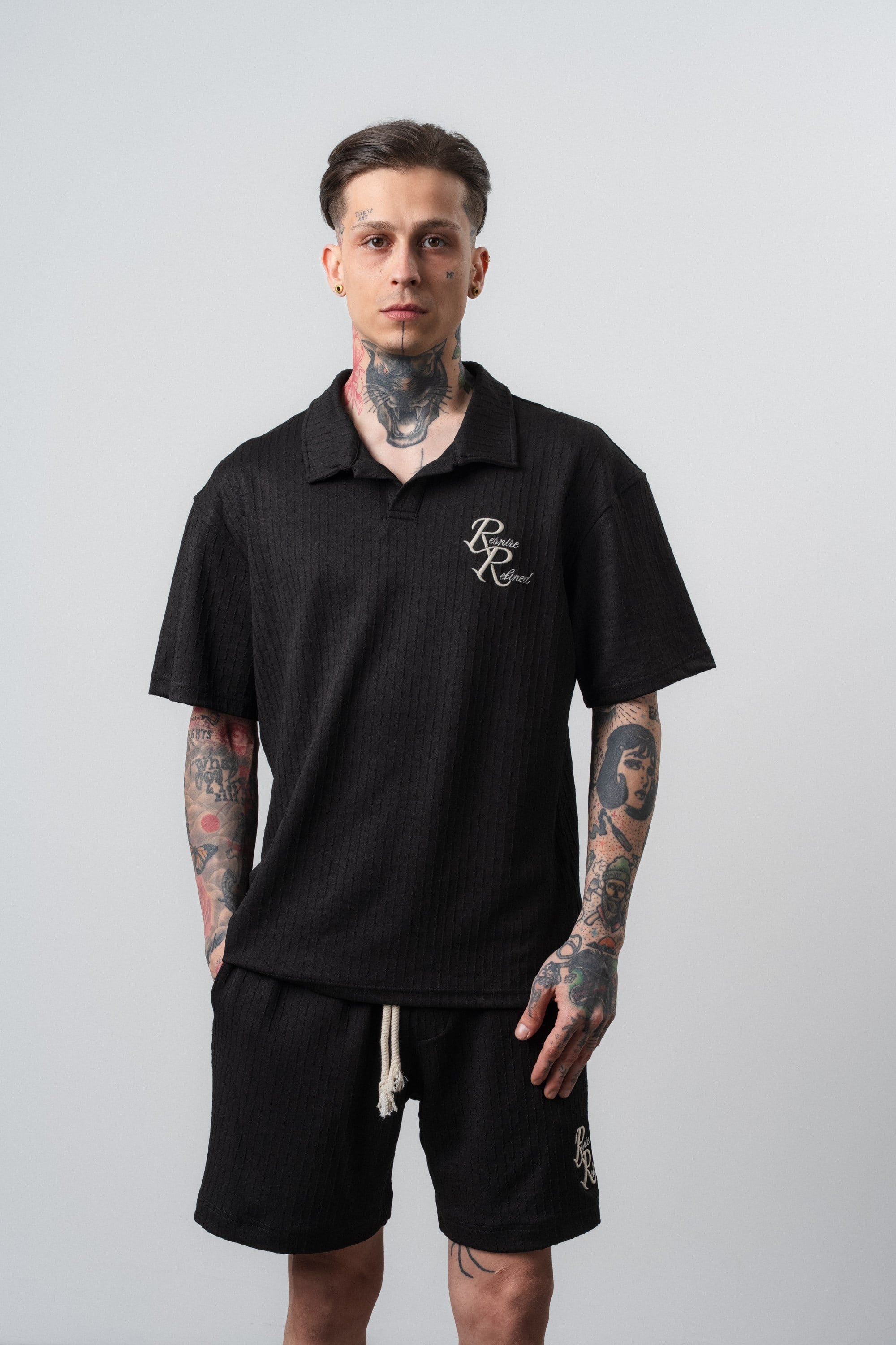 Erkek Respire Relined Yazılı Regular Fit T-Shirt Siyah