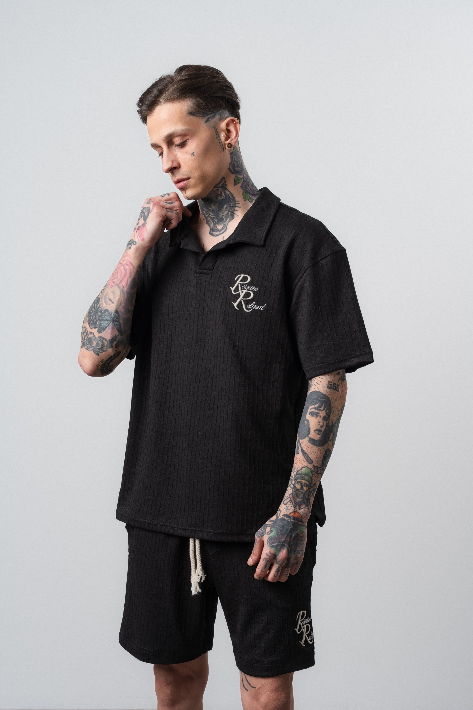 Erkek Respire Relined Yazılı Regular Fit T-Shirt Siyah