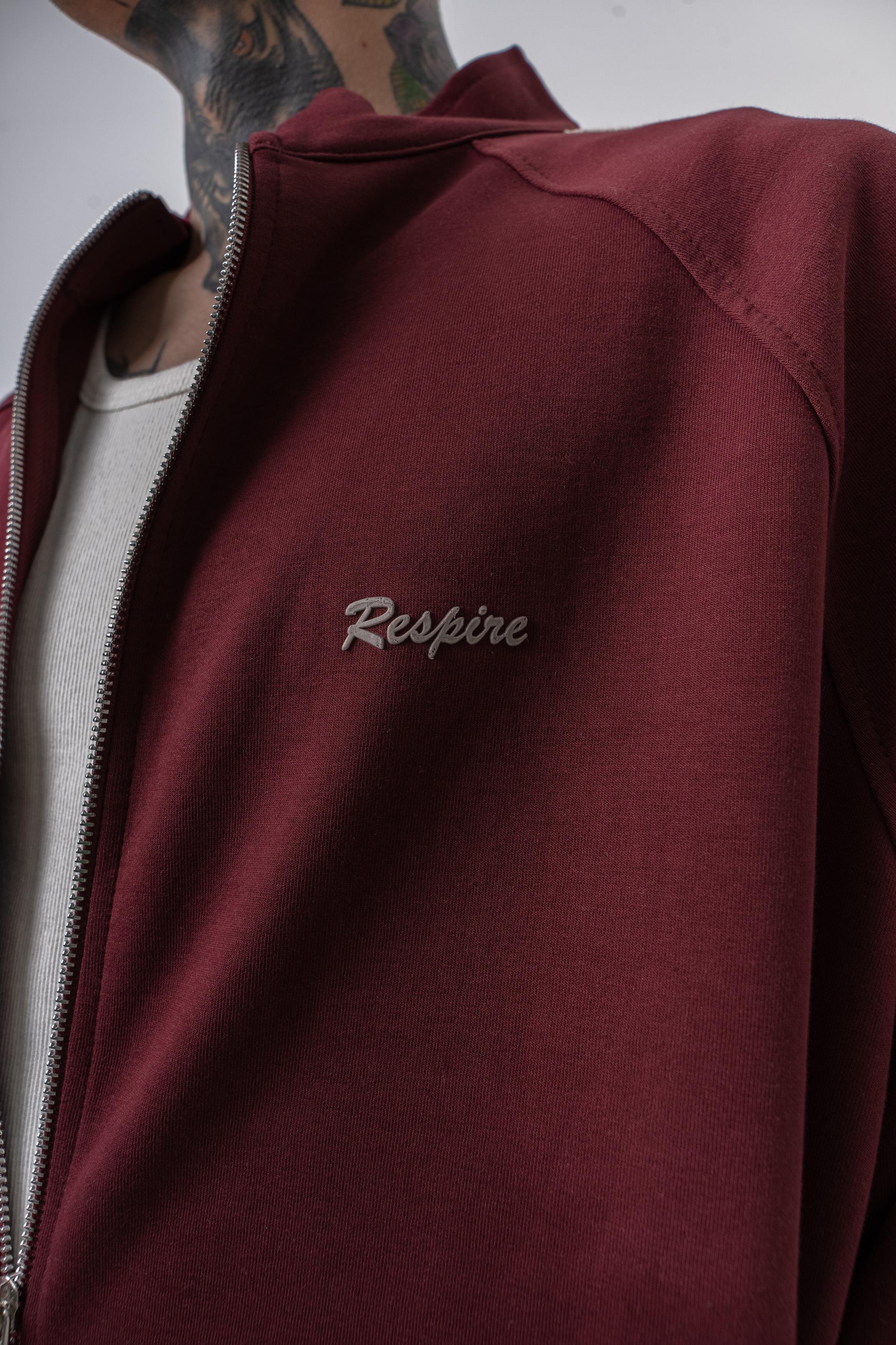 Erkek Respire Şerit Detaylı Dik Yaka Doubleface Zip Oversize Sweatshirt Bordo