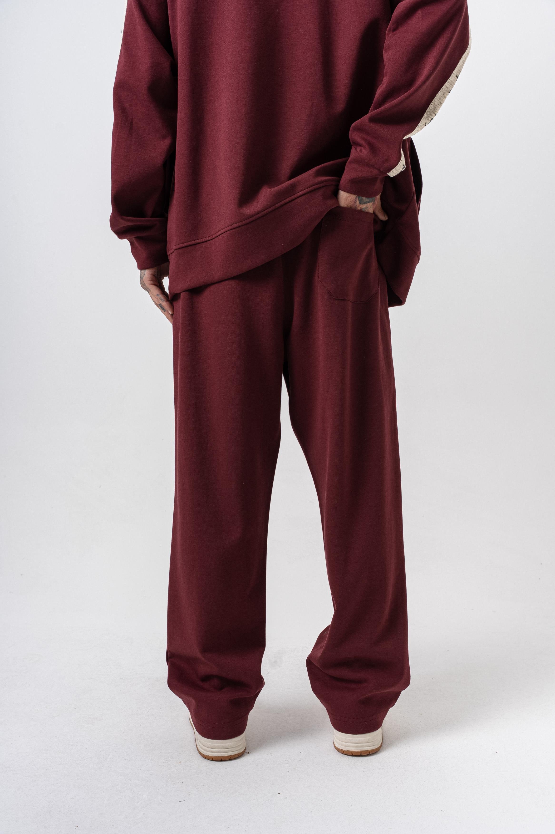 Erkek Respire Şerit Detaylı Kışlık Doubleface Baggy Eşofman Altı Bordo