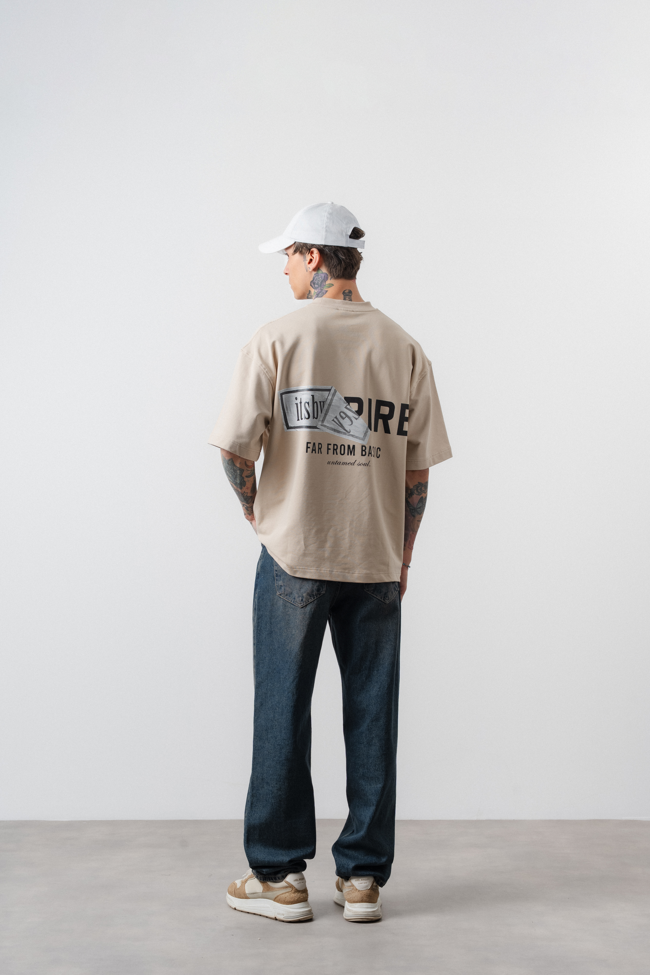 Erkek Respire x Itsbyzey Baskılı Oversize T-Shirt Bej