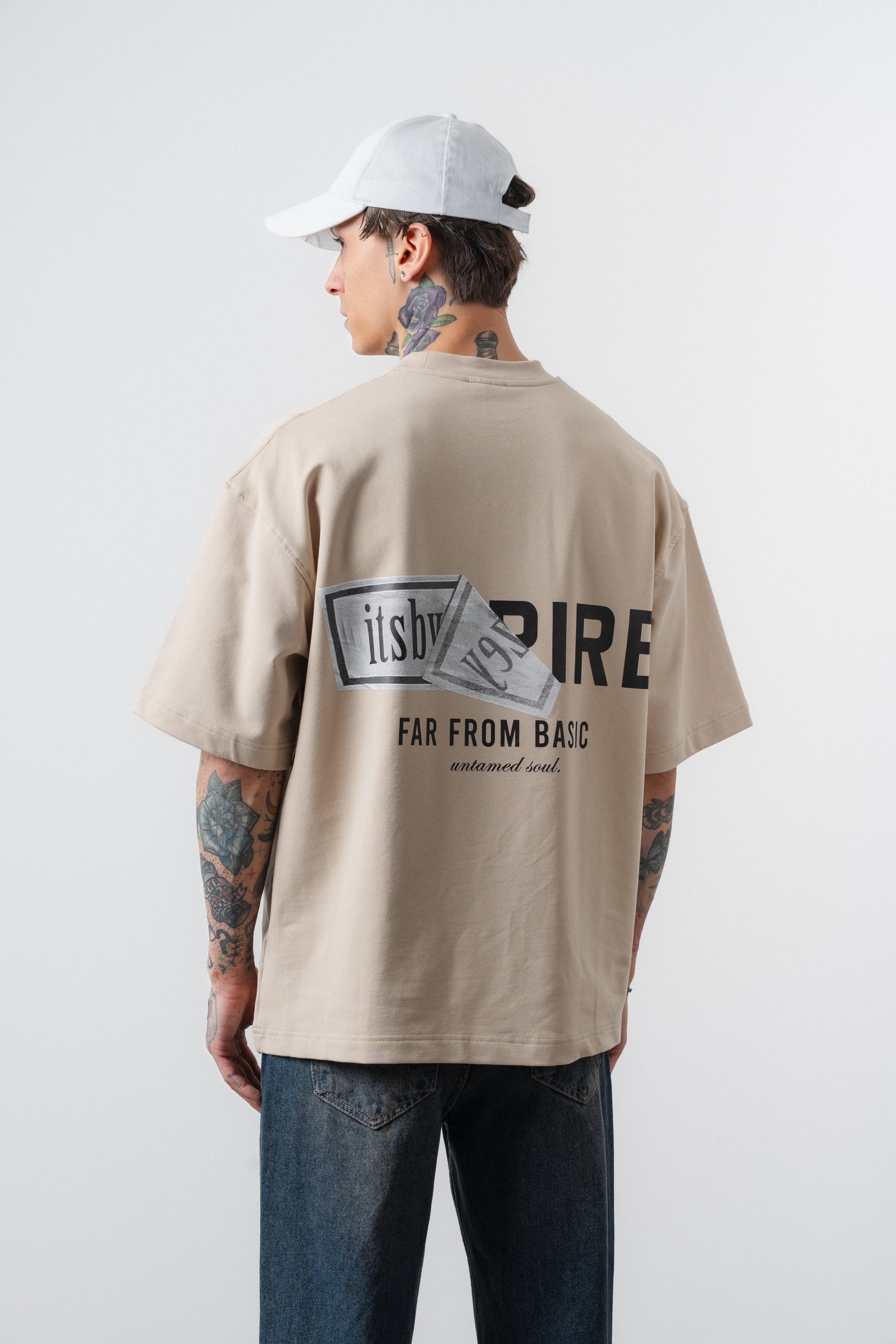 Erkek Respire x Itsbyzey Baskılı Oversize T-Shirt Bej