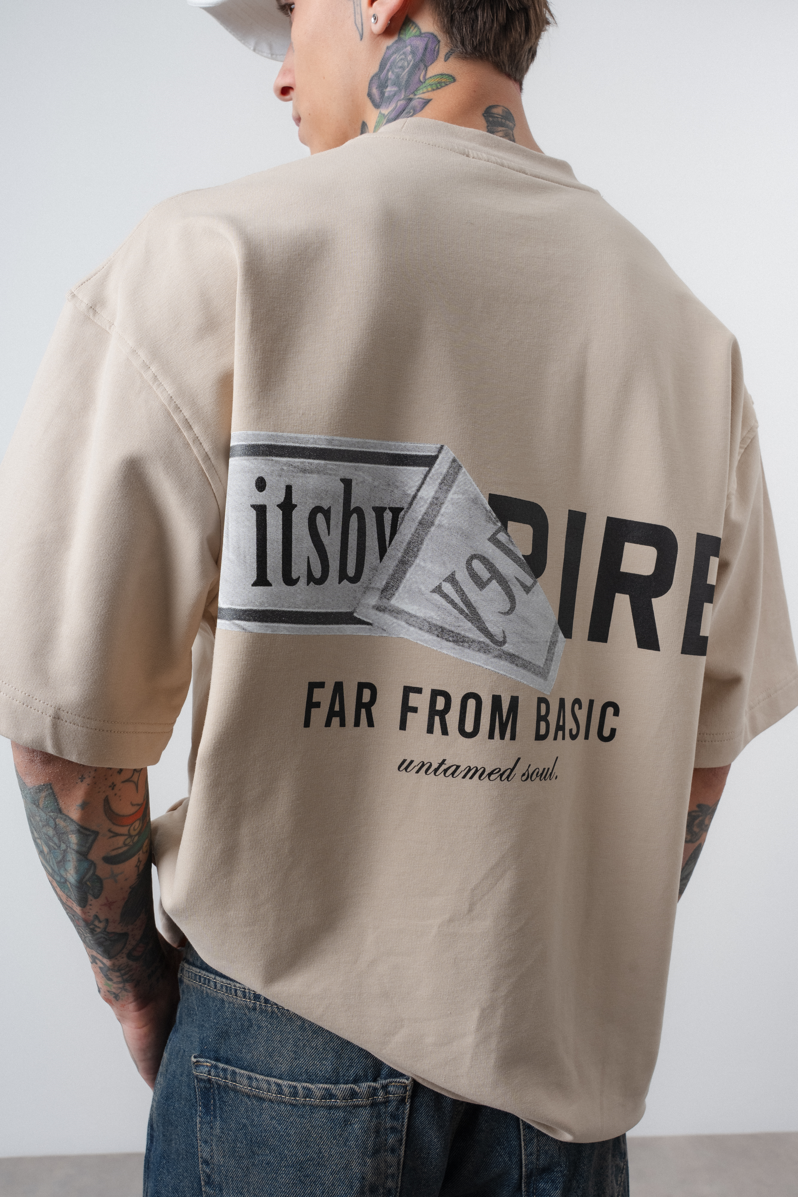 Erkek Respire x Itsbyzey Baskılı Oversize T-Shirt Bej
