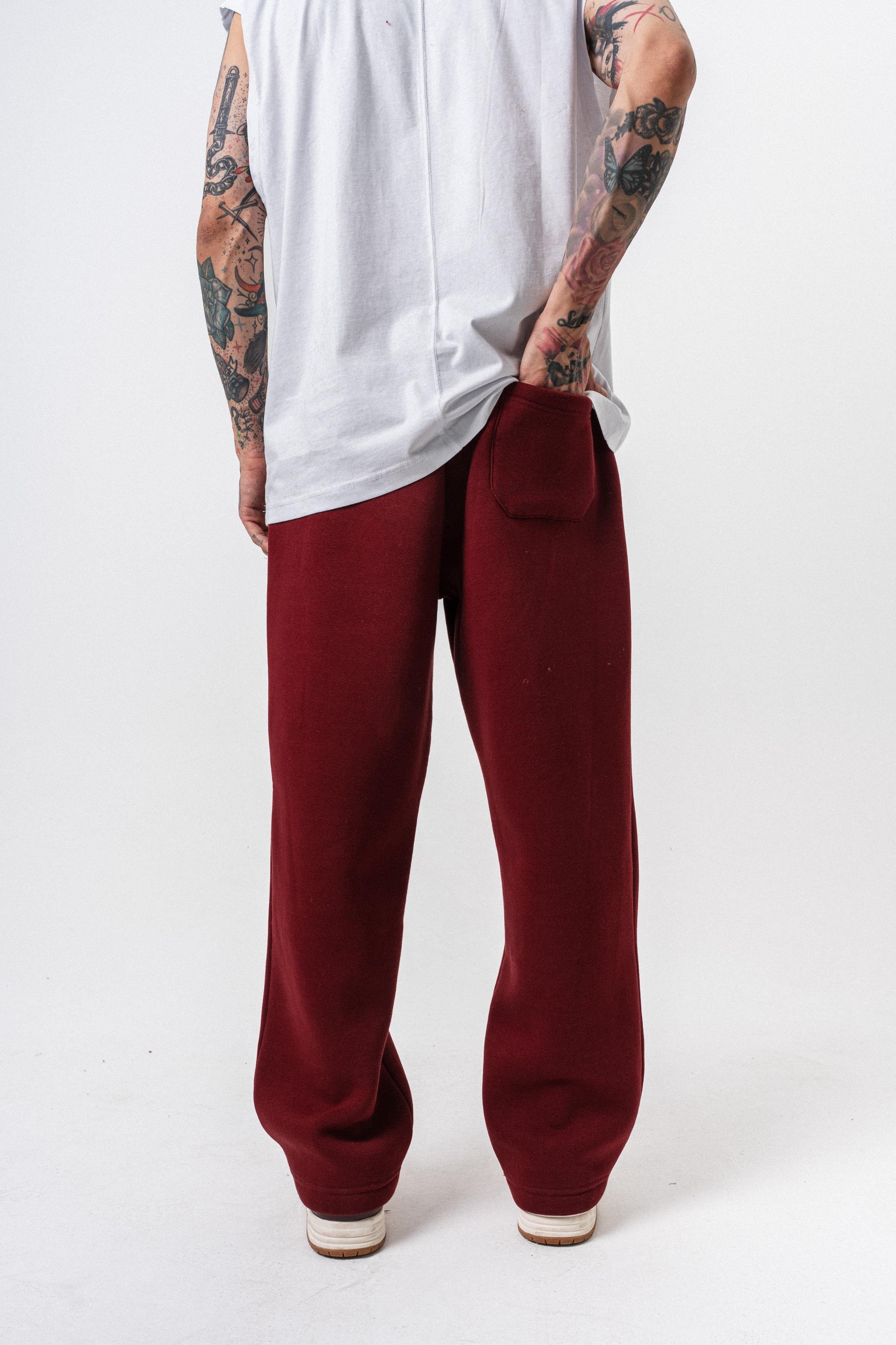 Erkek Respire Yazı Detaylı Basic Baggy Eşofman Altı Bordo