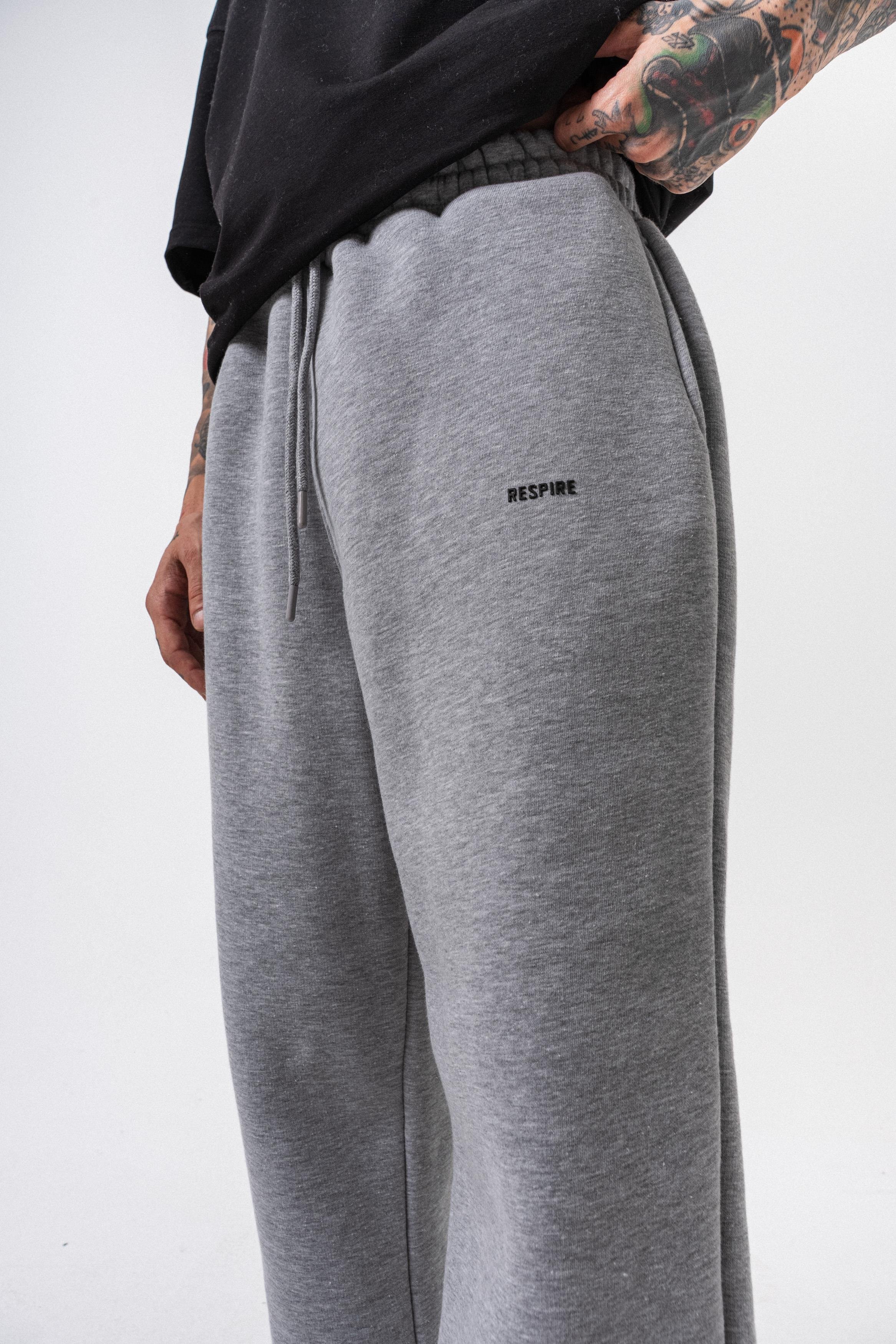 Erkek Respire Yazı Detaylı Basic Baggy Eşofman Altı Gri Melanj
