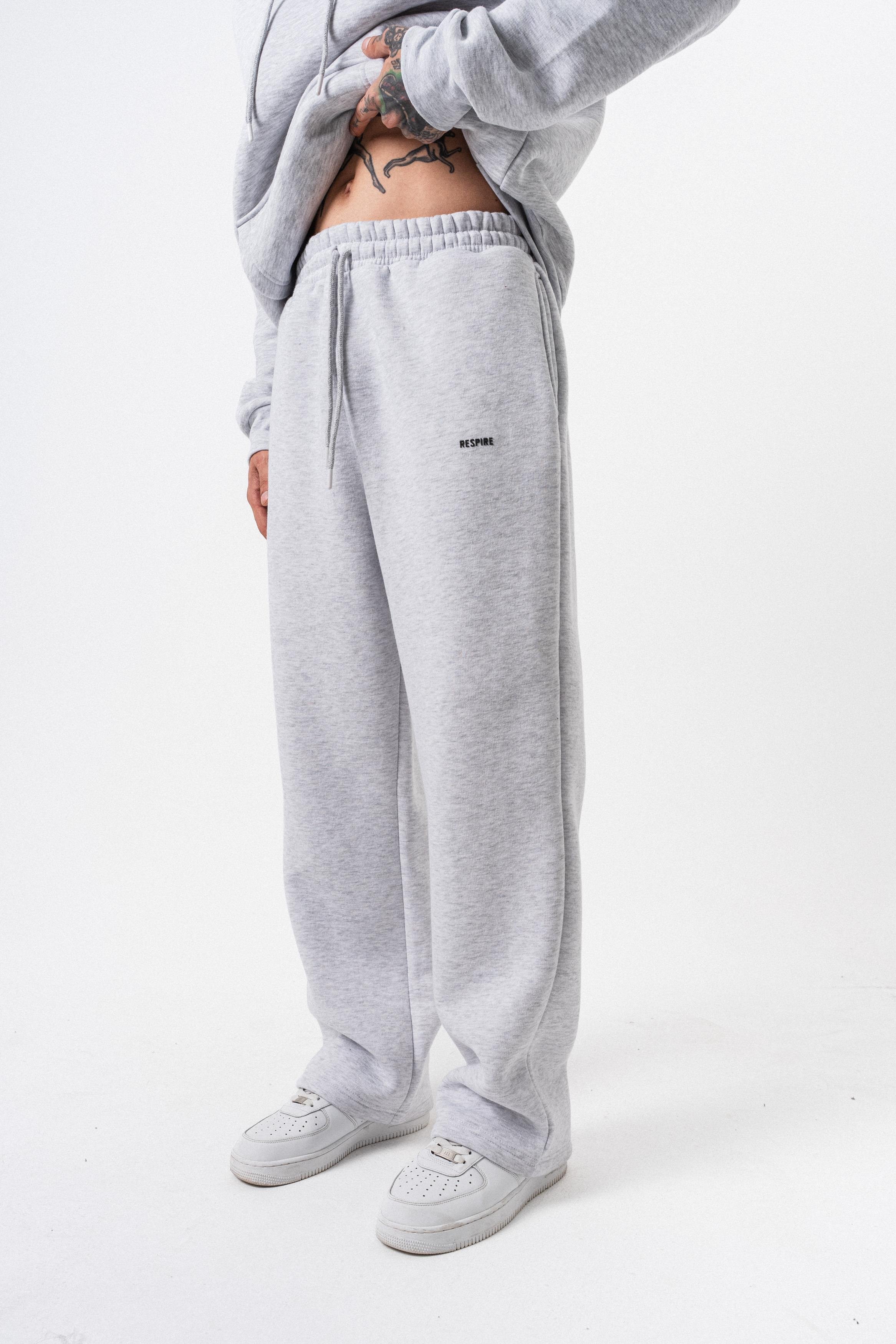 Erkek Respire Yazı Detaylı Basic Baggy Eşofman Altı Kar Melanj
