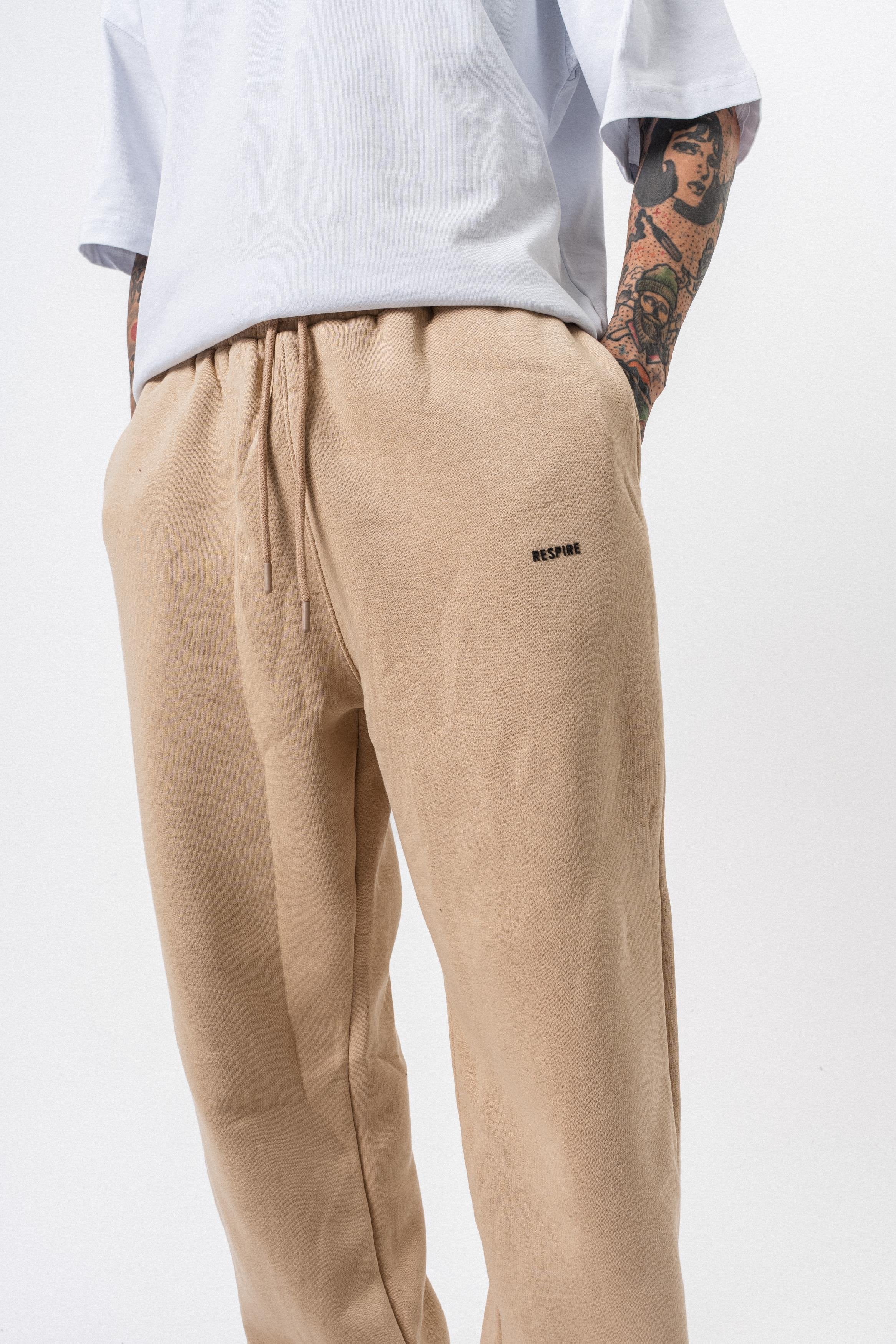 Erkek Respire Yazı Detaylı Basic Baggy Eşofman Altı Bej