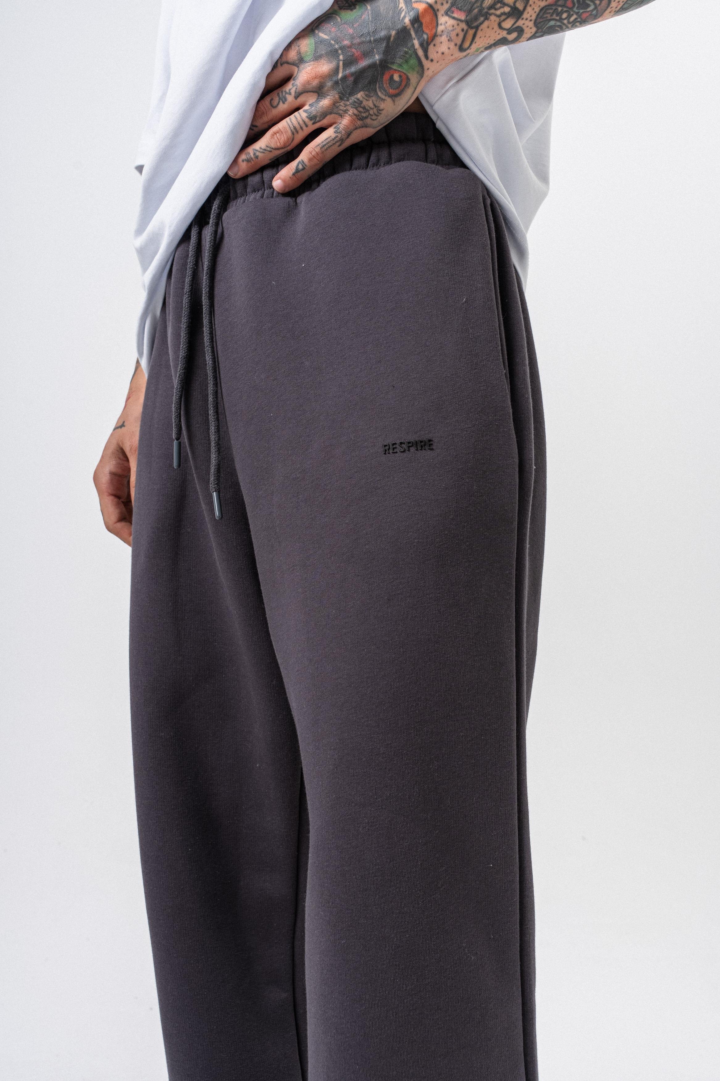 Erkek Respire Yazı Detaylı Basic Baggy Eşofman Altı Füme