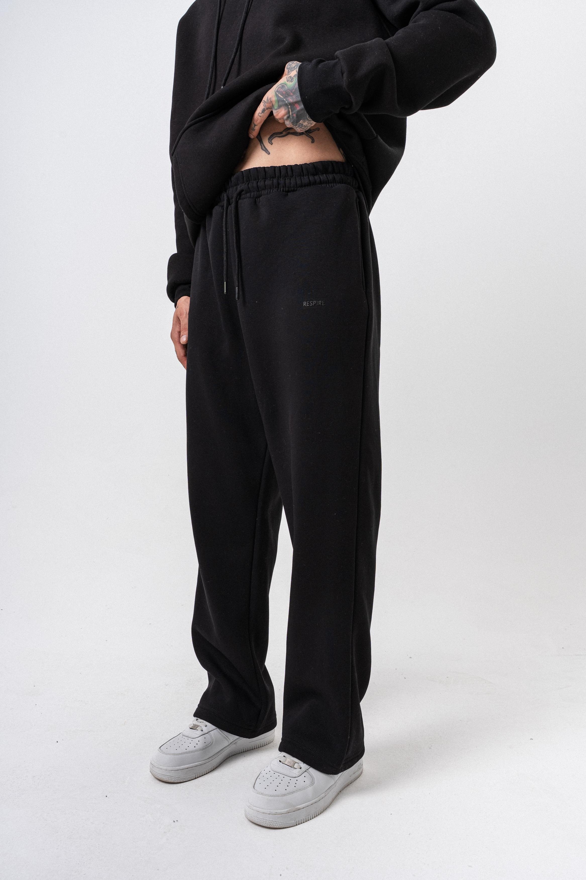 Erkek Respire Yazı Detaylı Basic Baggy Eşofman Altı Siyah
