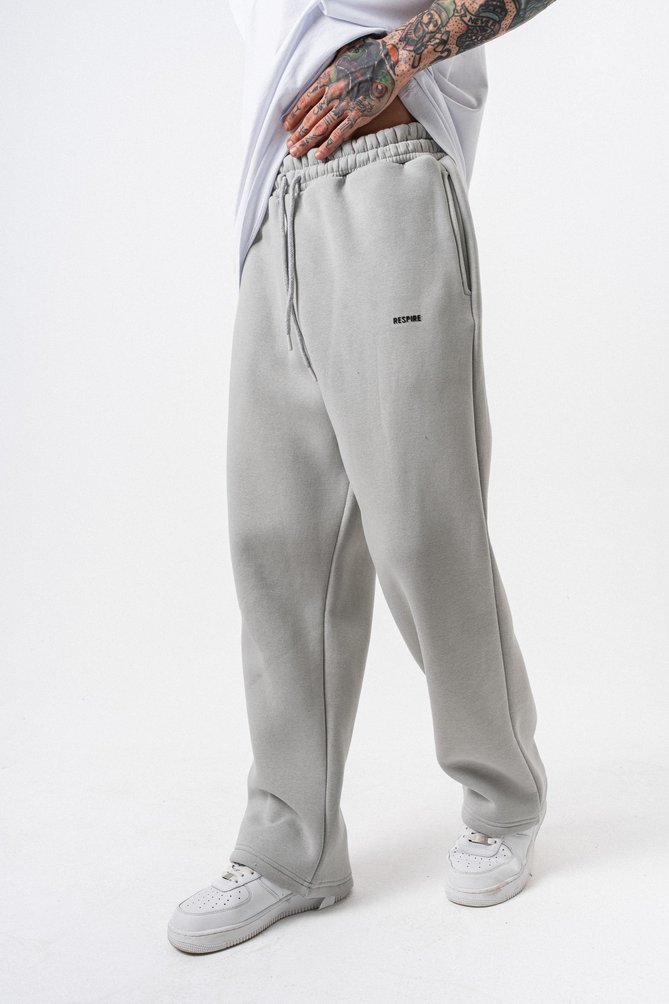 Erkek Respire Yazı Detaylı Basic Baggy Eşofman Altı Açık Gri