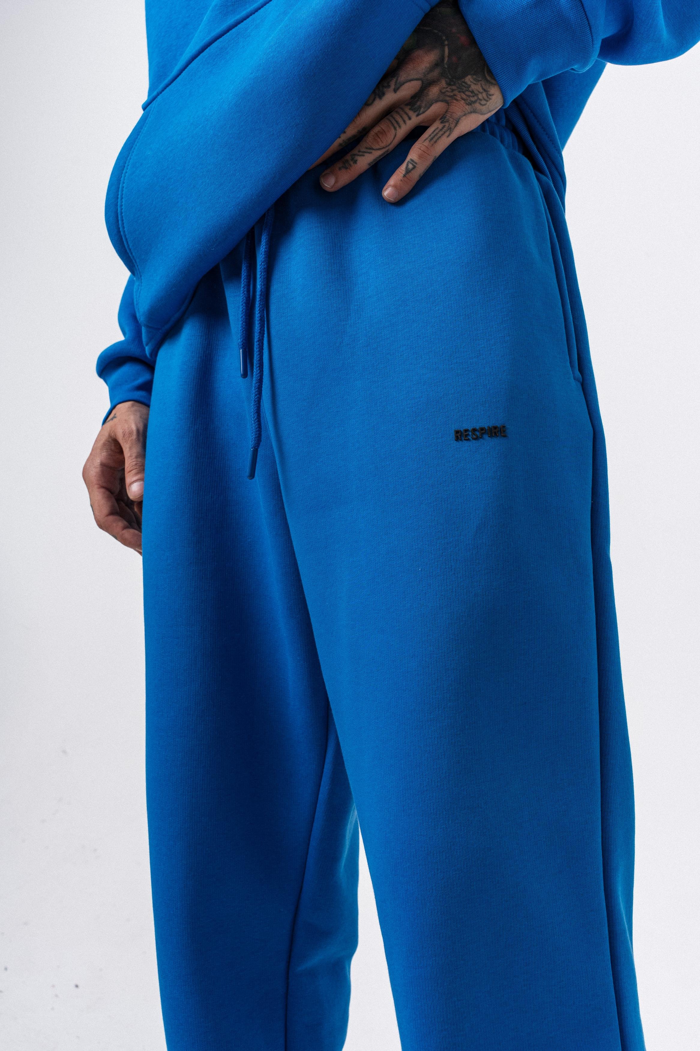 Erkek Respire Yazı Detaylı Basic Baggy Eşofman Altı Mavi