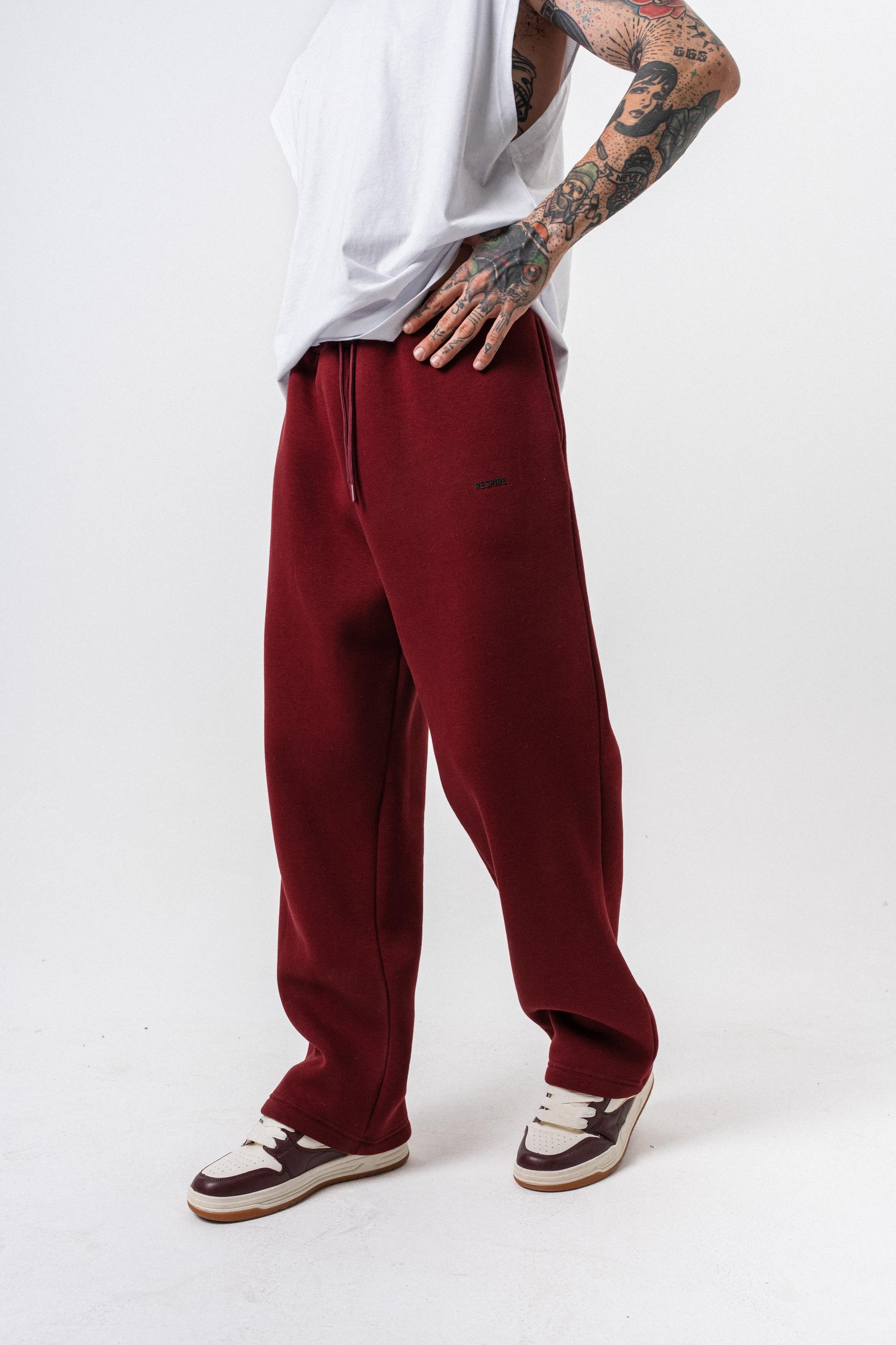 Erkek Respire Yazı Detaylı Basic Baggy Eşofman Altı Bordo