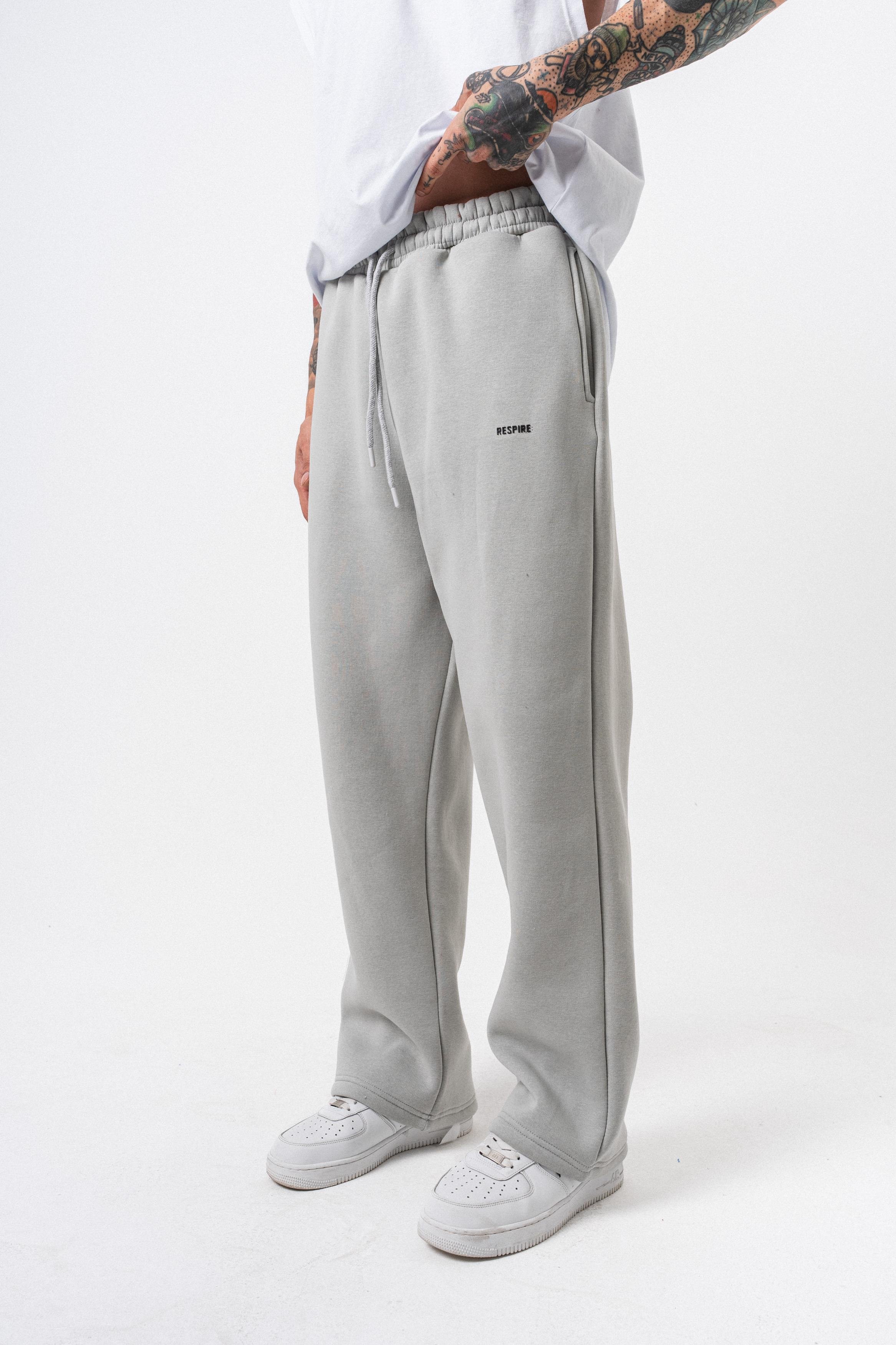 Erkek Respire Yazı Detaylı Basic Baggy Eşofman Altı Açık Gri