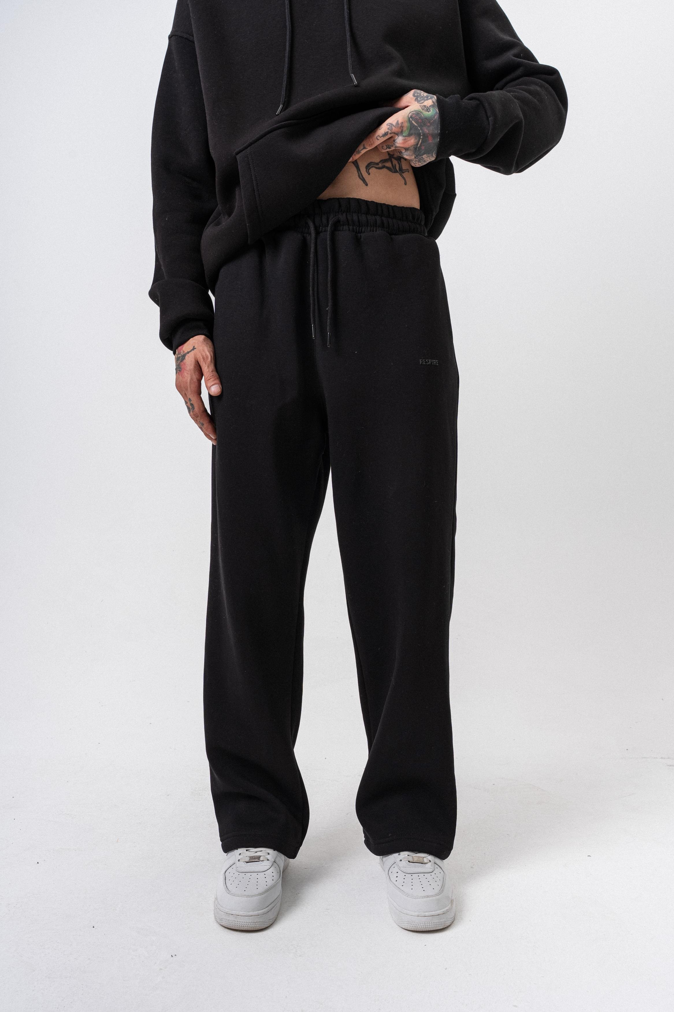 Erkek Respire Yazı Detaylı Basic Baggy Eşofman Altı Siyah