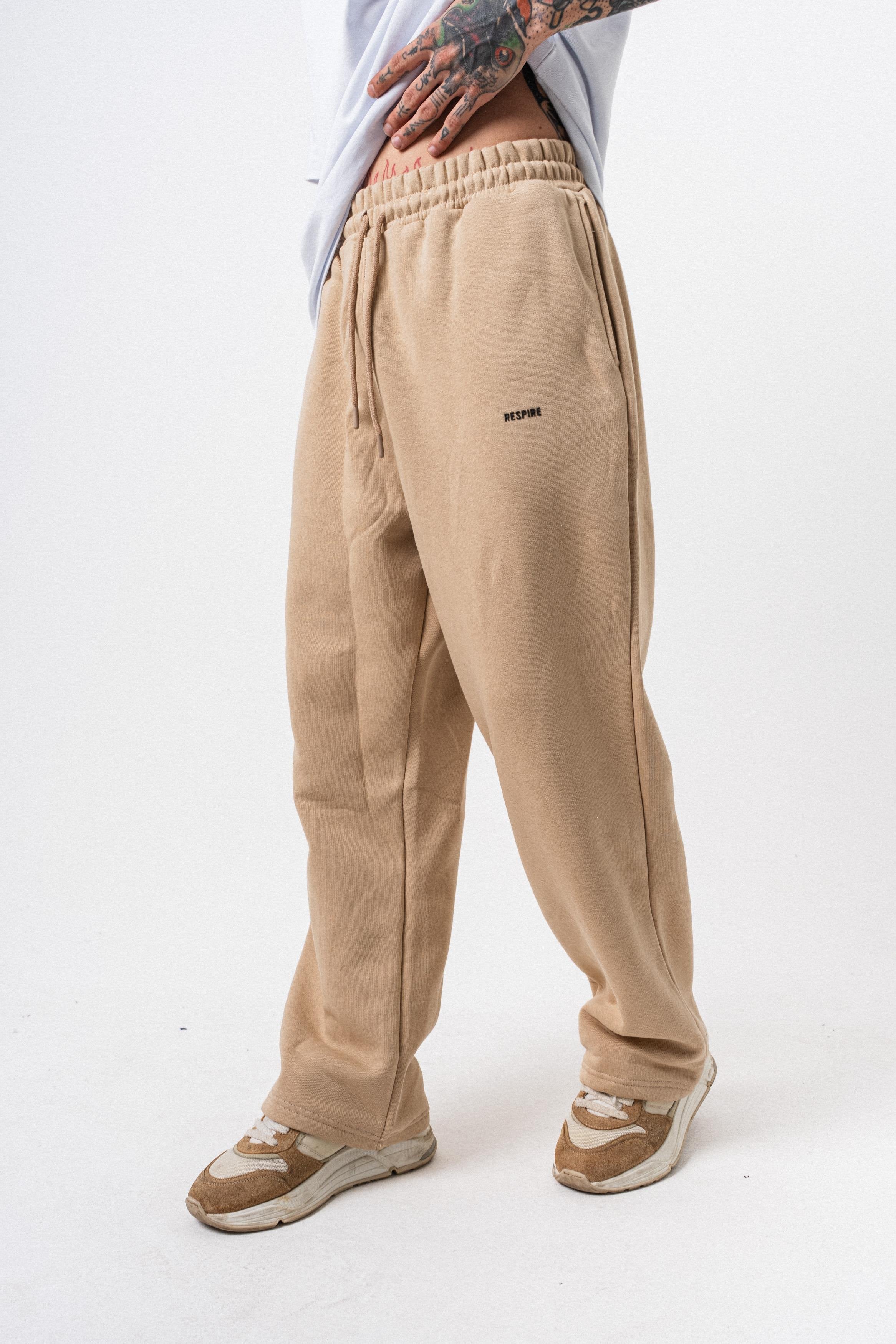 Erkek Respire Yazı Detaylı Basic Baggy Eşofman Altı Bej