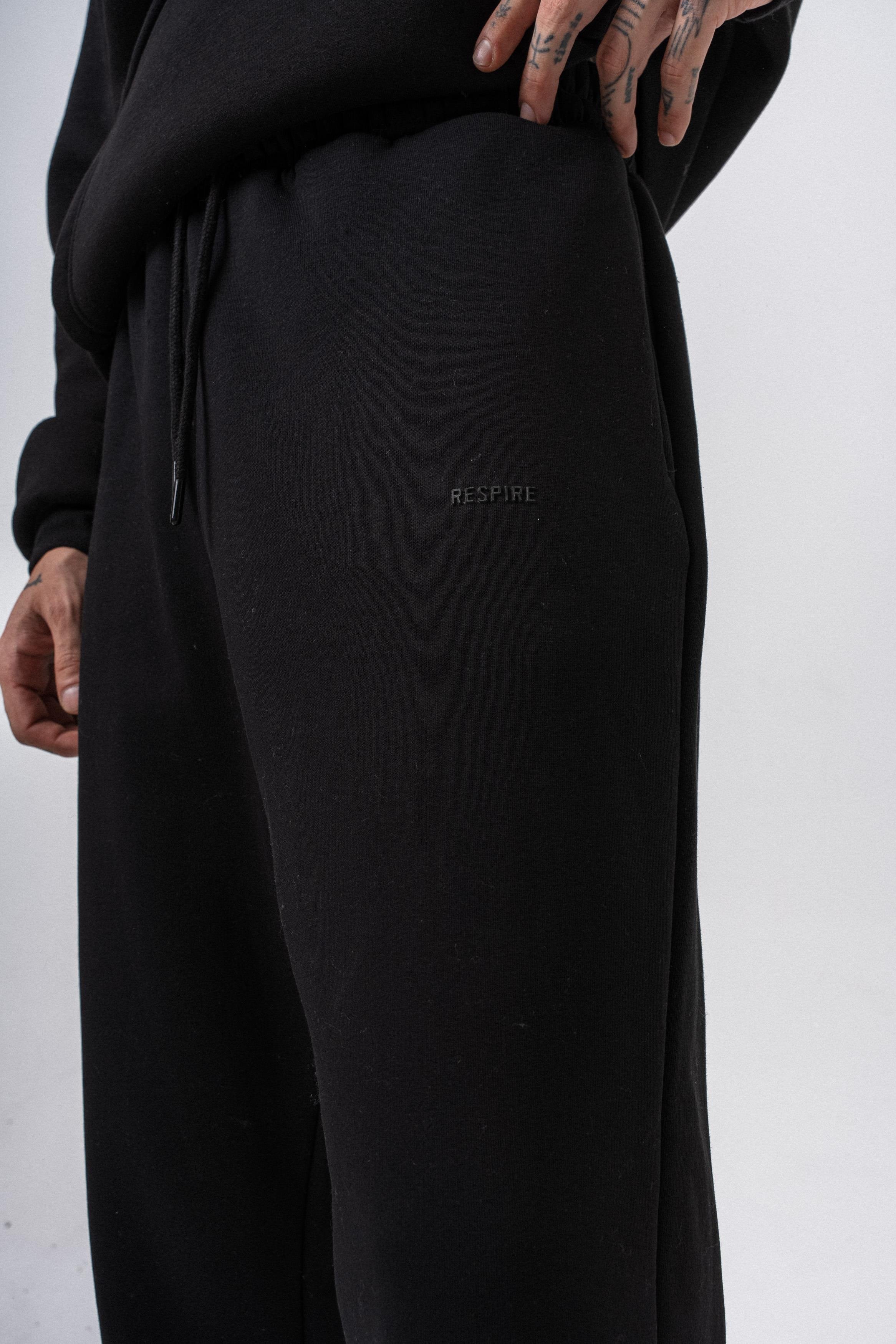 Erkek Respire Yazı Detaylı Basic Baggy Eşofman Altı Siyah