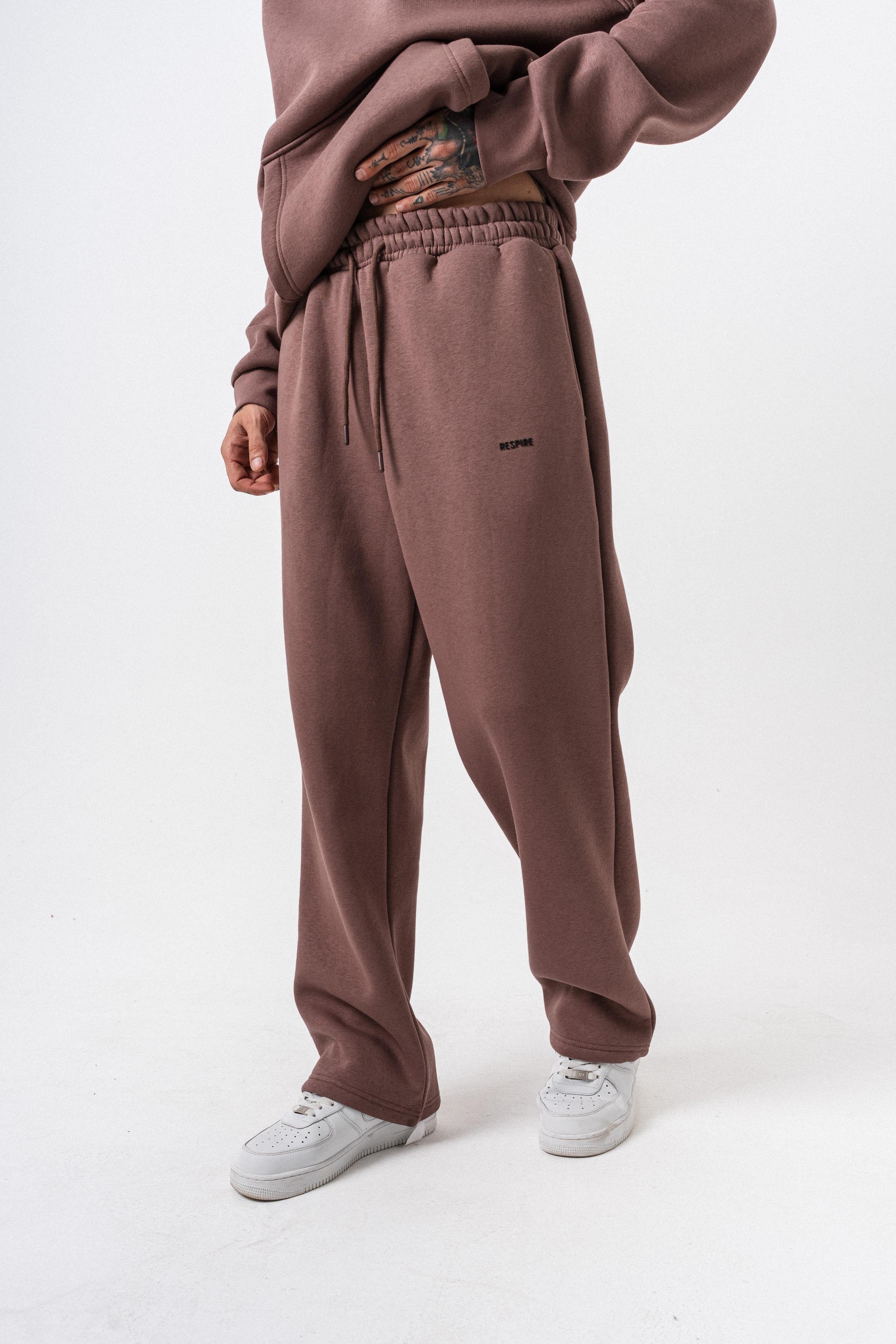 Erkek Respire Yazı Detaylı Basic Baggy Eşofman Altı Kakao