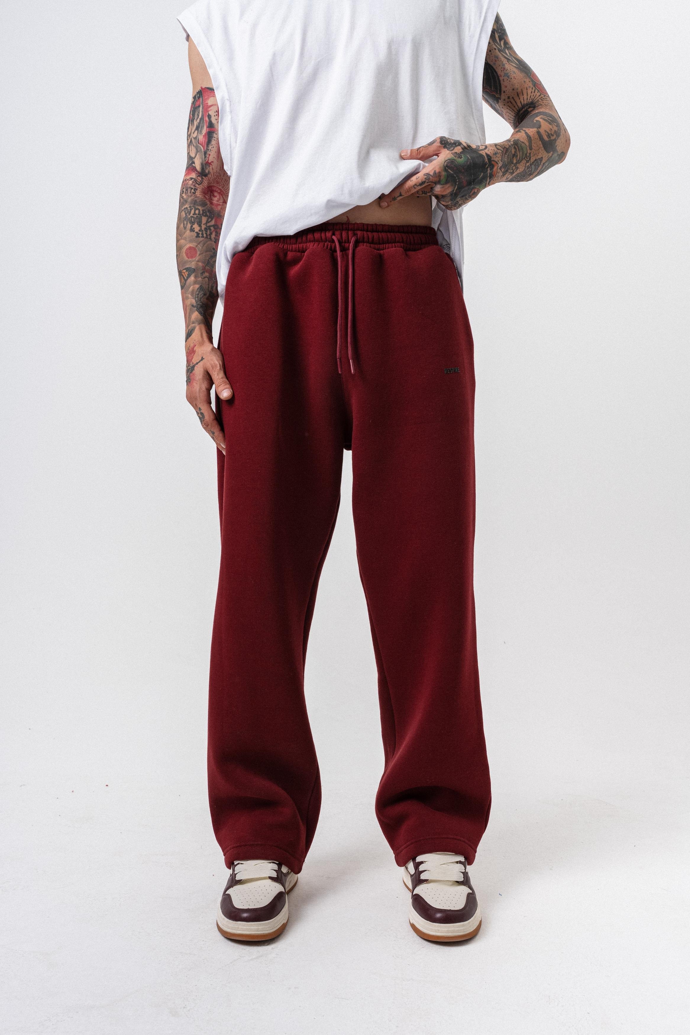Erkek Respire Yazı Detaylı Basic Baggy Eşofman Altı Bordo