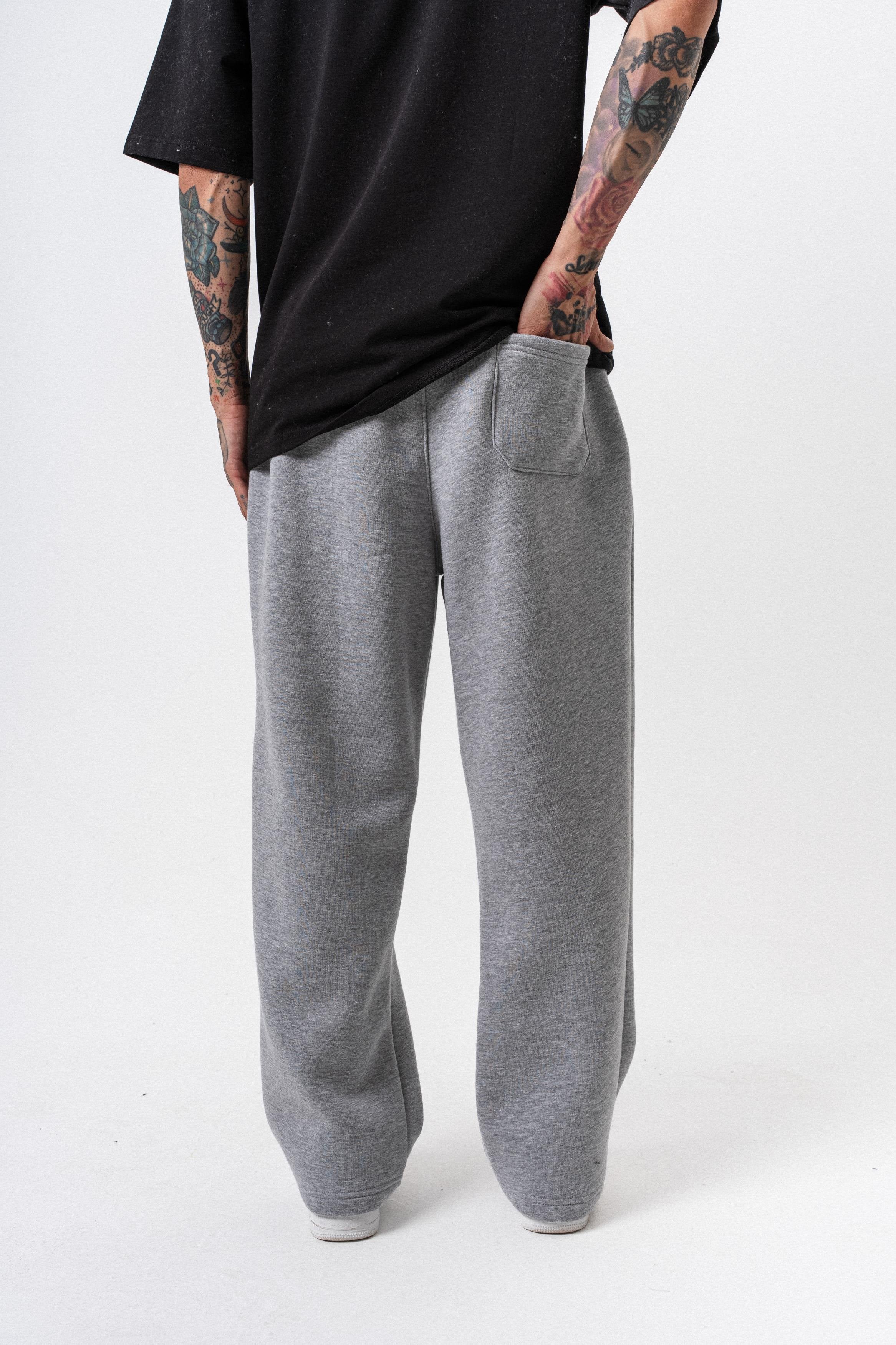 Erkek Respire Yazı Detaylı Basic Baggy Eşofman Altı Gri Melanj