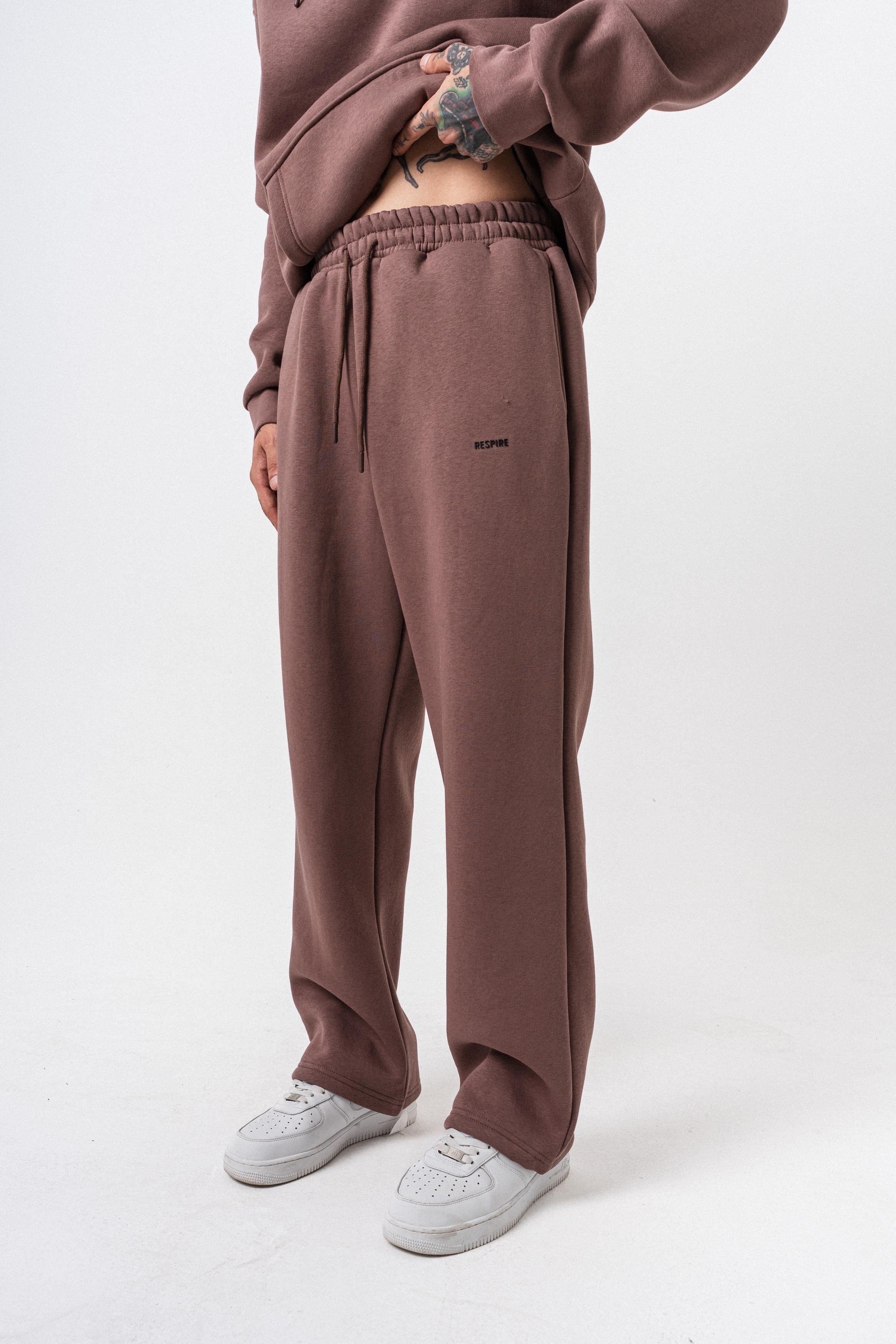 Erkek Respire Yazı Detaylı Basic Baggy Eşofman Altı Kakao