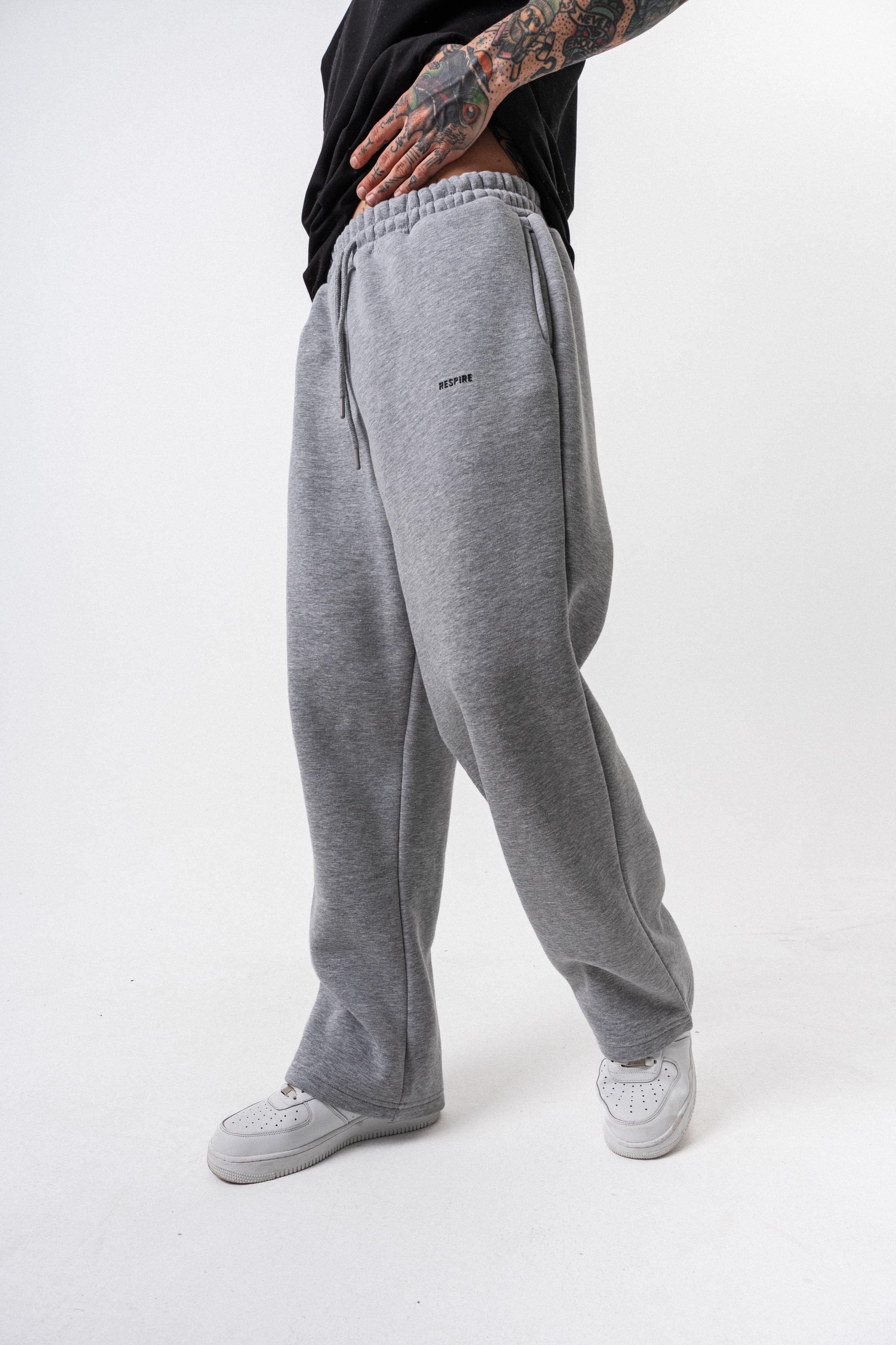 Erkek Respire Yazı Detaylı Basic Baggy Eşofman Altı Gri Melanj