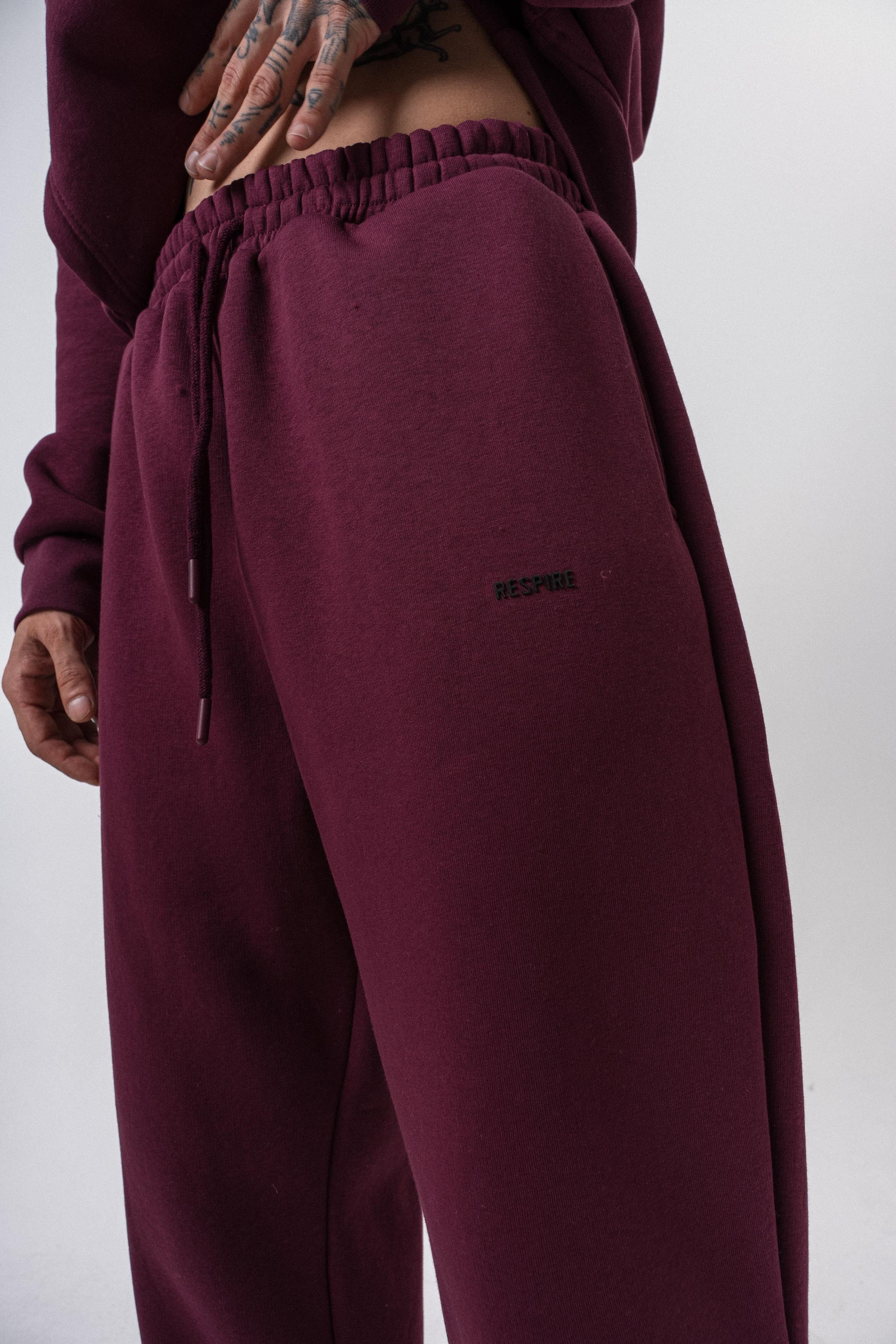 Erkek Respire Yazı Detaylı Basic Baggy Eşofman Altı Vişne